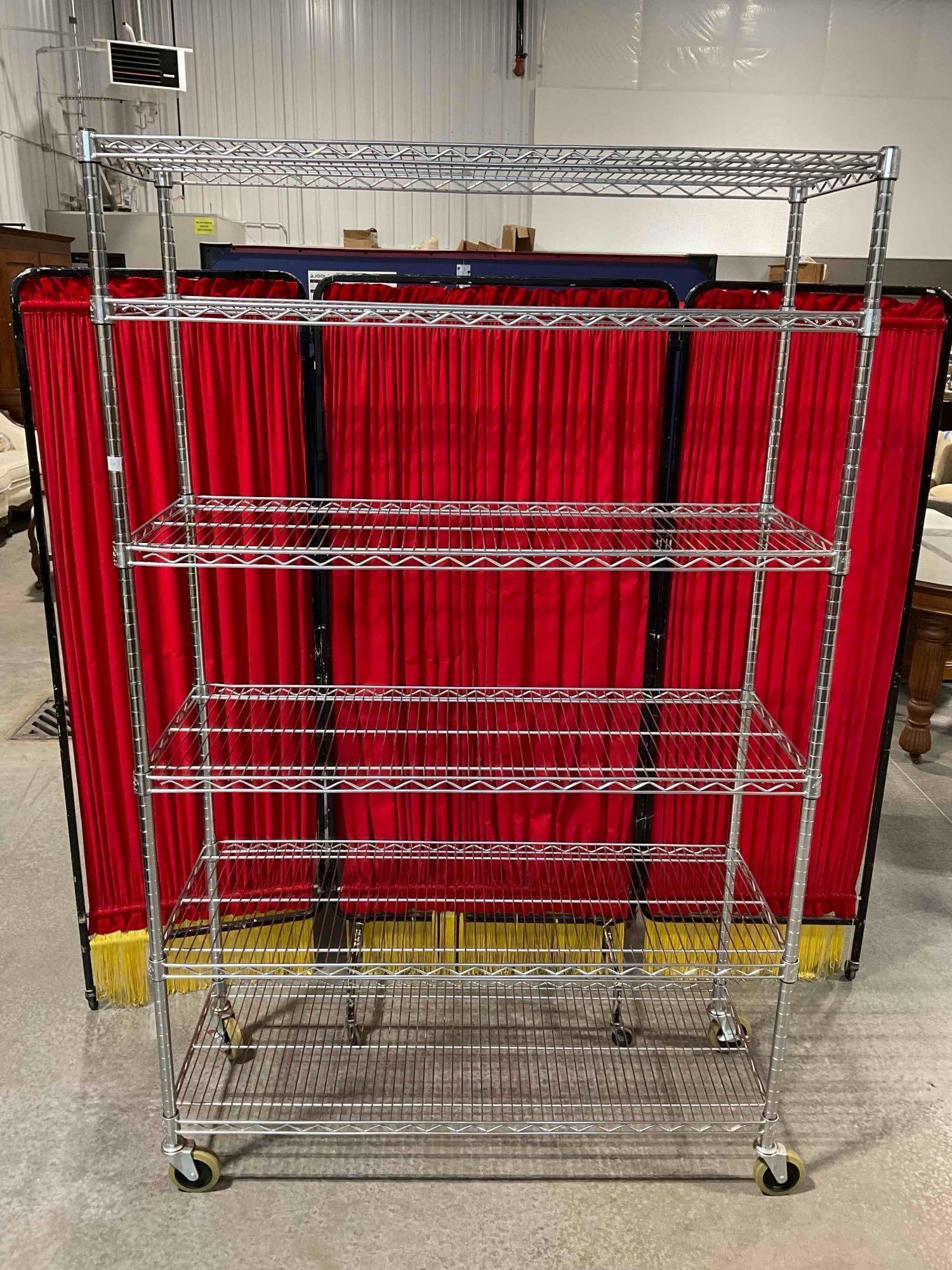 6 Tier Wire Rack Shelving Unit with Rolling Castors. Polished Chrome Finish. - 2