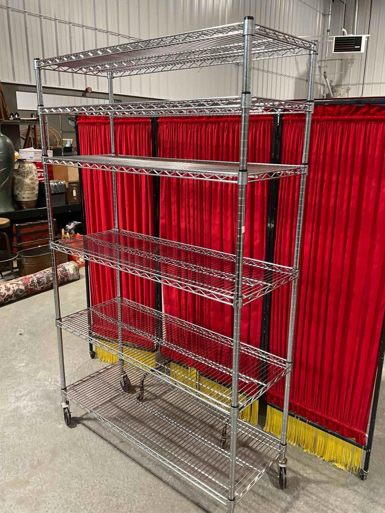 6 Tier Wire Rack Shelving Unit with Rolling Castors and a Silver Finish. - 2