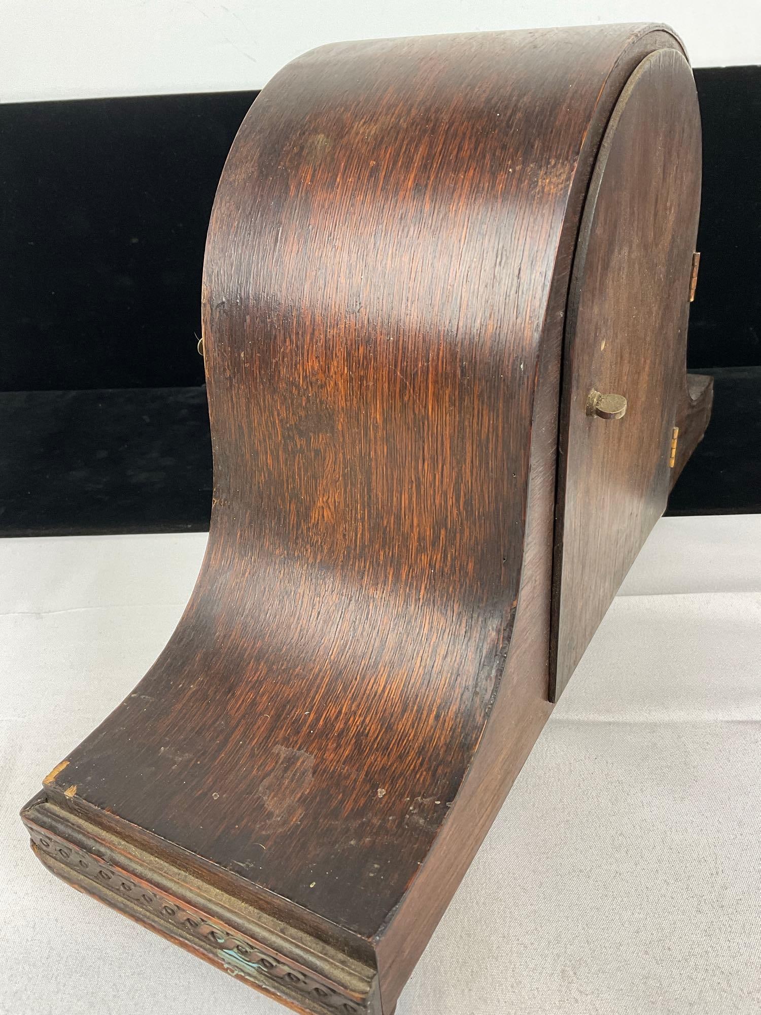 Early 20th Century English Oak Mantel Clock, Time Strike Chime, 10h x 16w x 6d inches - 4