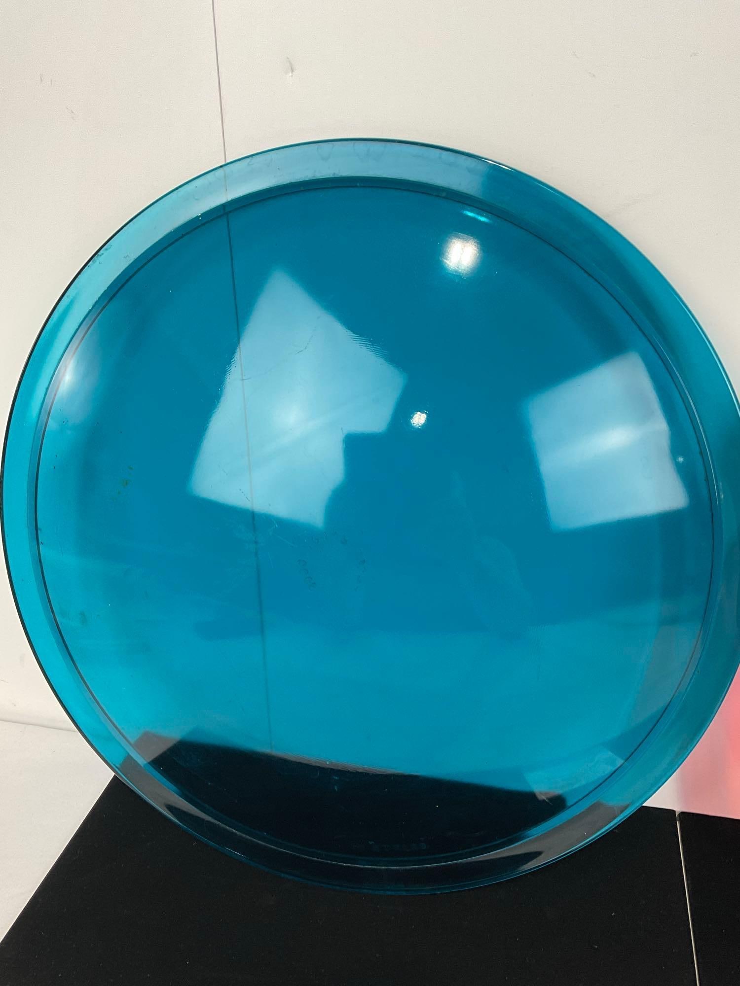 Pair of Large Glass Blue & Red Traffic Lenses, 3h x 17w x 17d inches - 2