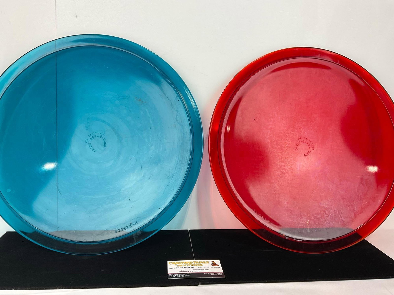 Pair of Large Glass Blue & Red Traffic Lenses, 3h x 17w x 17d inches - 4