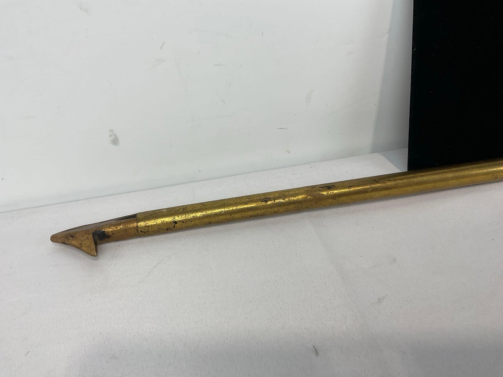 Vintage Brass Fireplace Poker/Blow Pipe & Solid Brass Fireplace Damper Hook, Decorative Finial Grip - 2