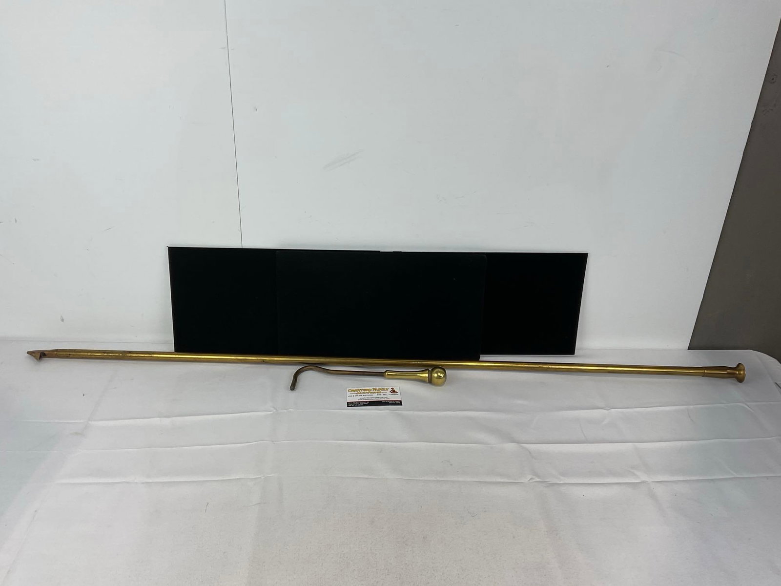 Vintage Brass Fireplace Poker/Blow Pipe & Solid Brass Fireplace Damper Hook, Decorative Finial Grip - 3