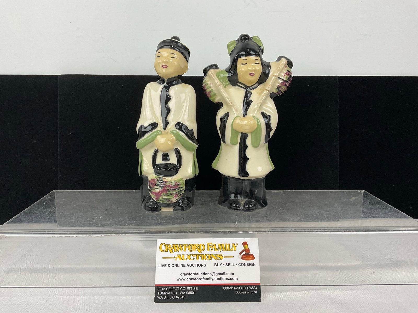 Pair of Asian Glazed Pottery Planters, SBM California Pottery, 8h x 6w x 4d inches: Appears to be in good shape. The piece measures approx 8h x 6w x 4d inches. See pics. E-5500 