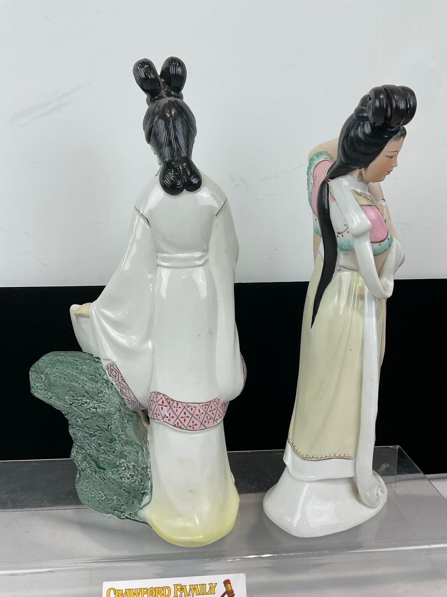Vintage Pair of Ceramic Figurines, Asian Women, Traditional Dancing, Handpainted, 13h x 8w x 6d i... - 2