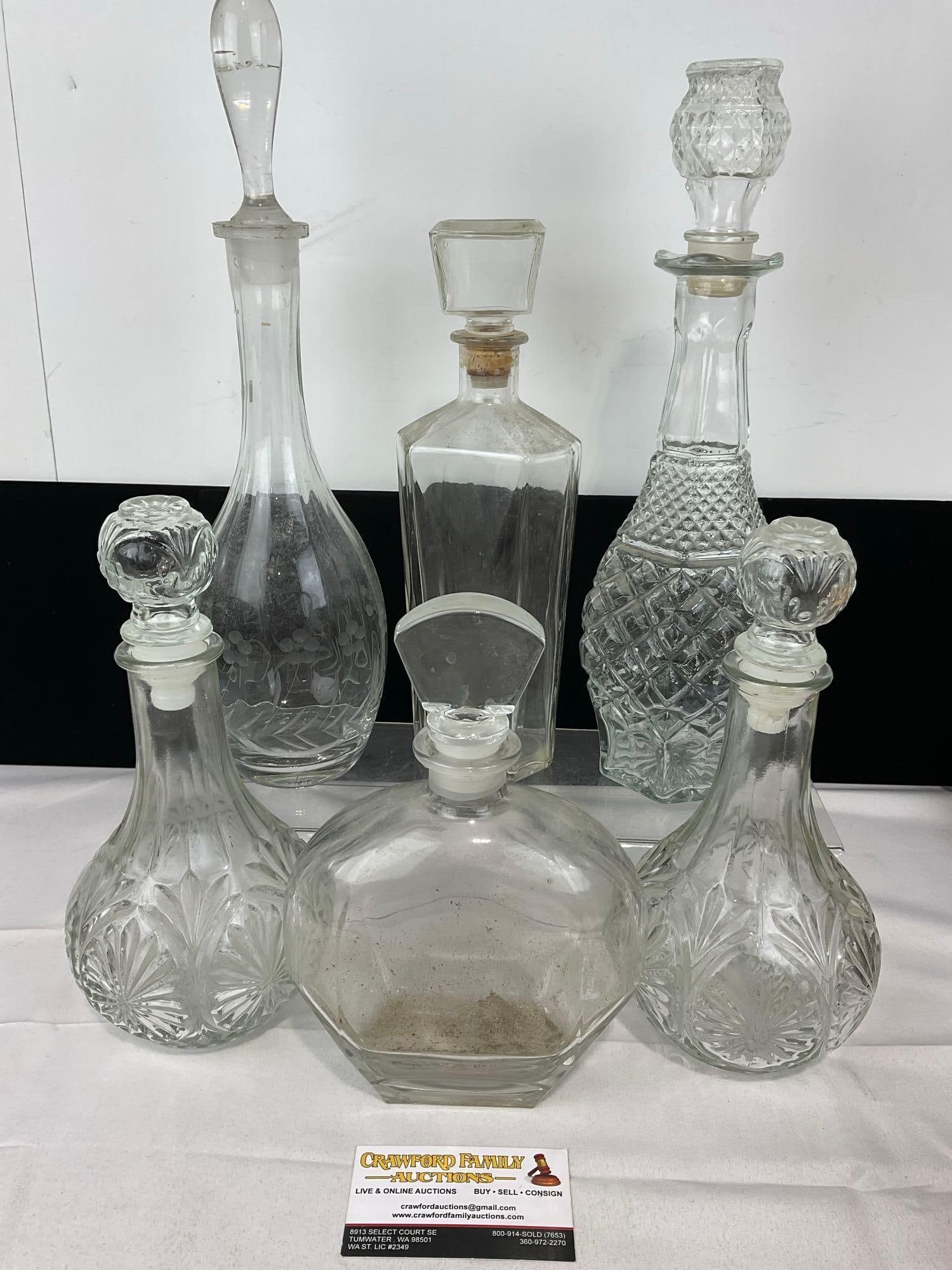 6 Decanters w/Stoppers, Cut Glass, Incl. Music & Light Decanter by Luigi Bormioli, Made in Italy (1 of 4)