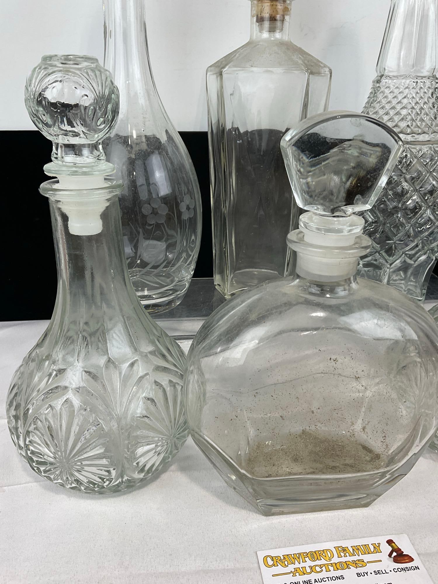 6 Decanters w/Stoppers, Cut Glass, Incl. Music & Light Decanter by Luigi Bormioli, Made in Italy - 2