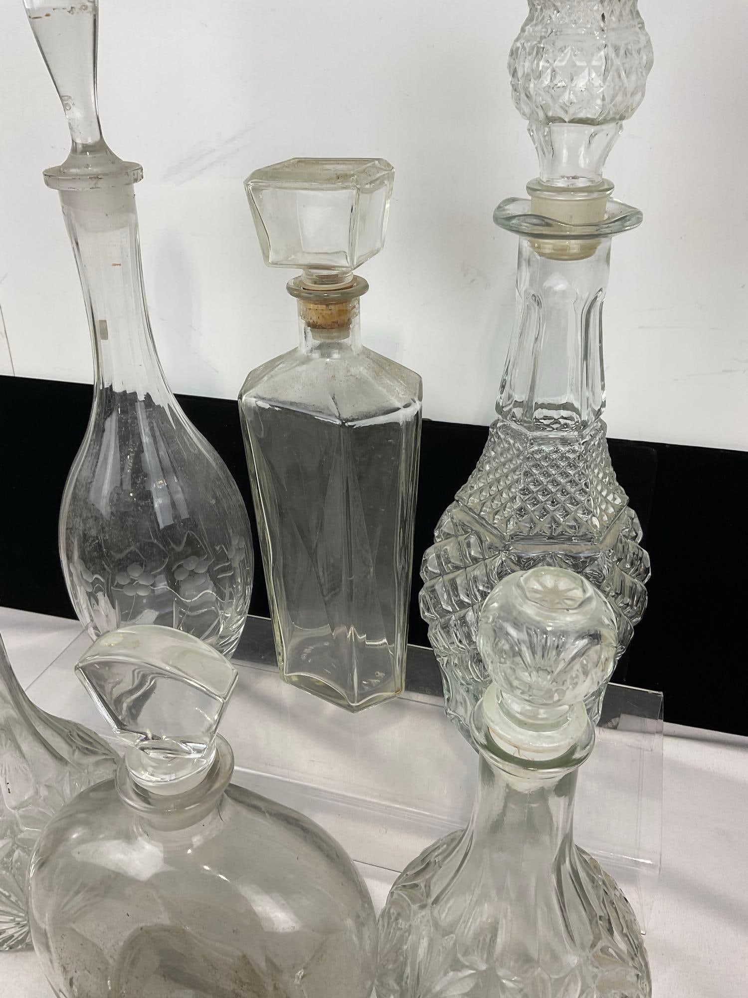 6 Decanters w/Stoppers, Cut Glass, Incl. Music & Light Decanter by Luigi Bormioli, Made in Italy - 3