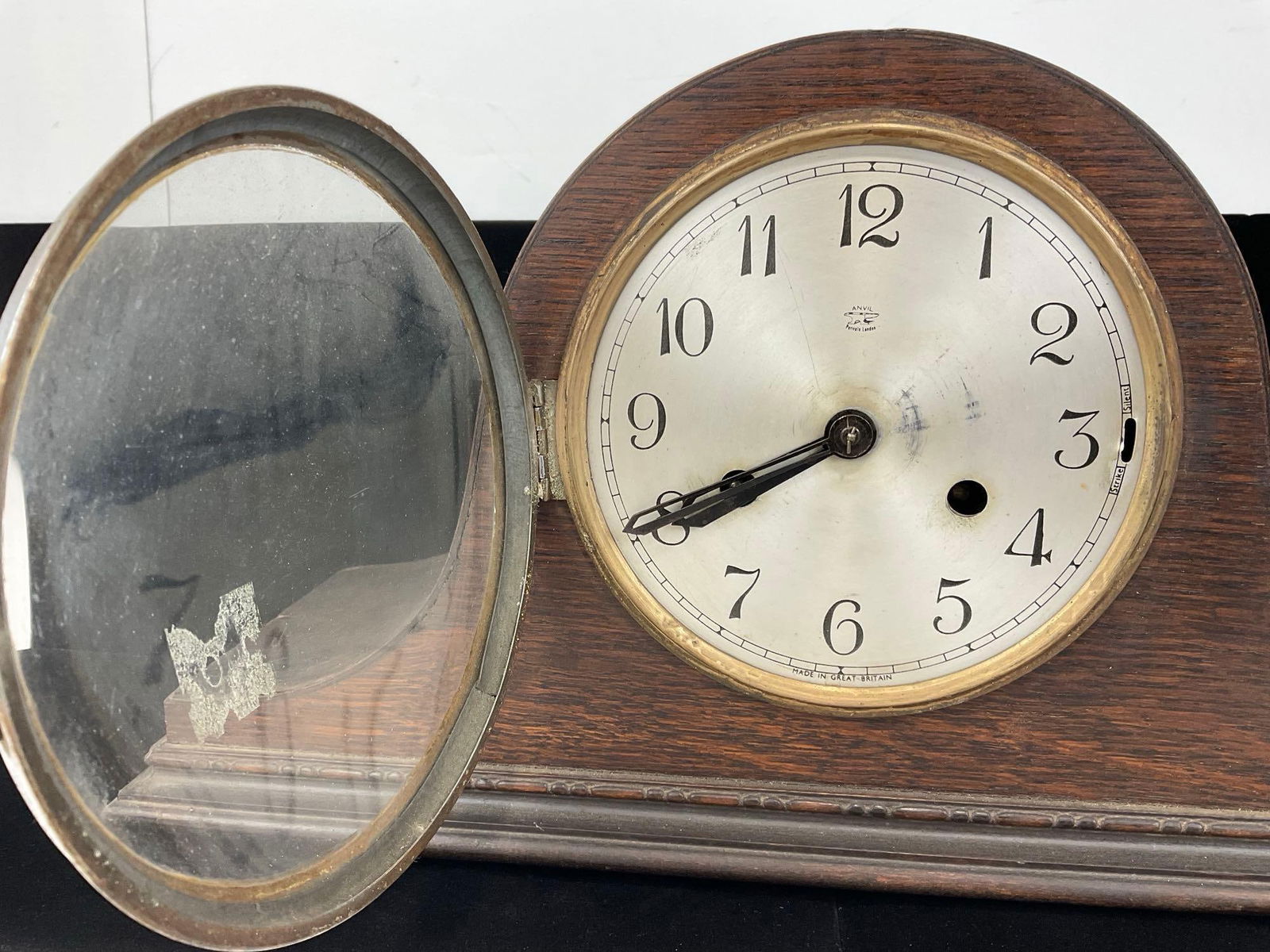 Vintage 1939 British Anvil English Oak Mantel Clock, Perivale, Time Strike, 10h x 18w x 7d inches - 2