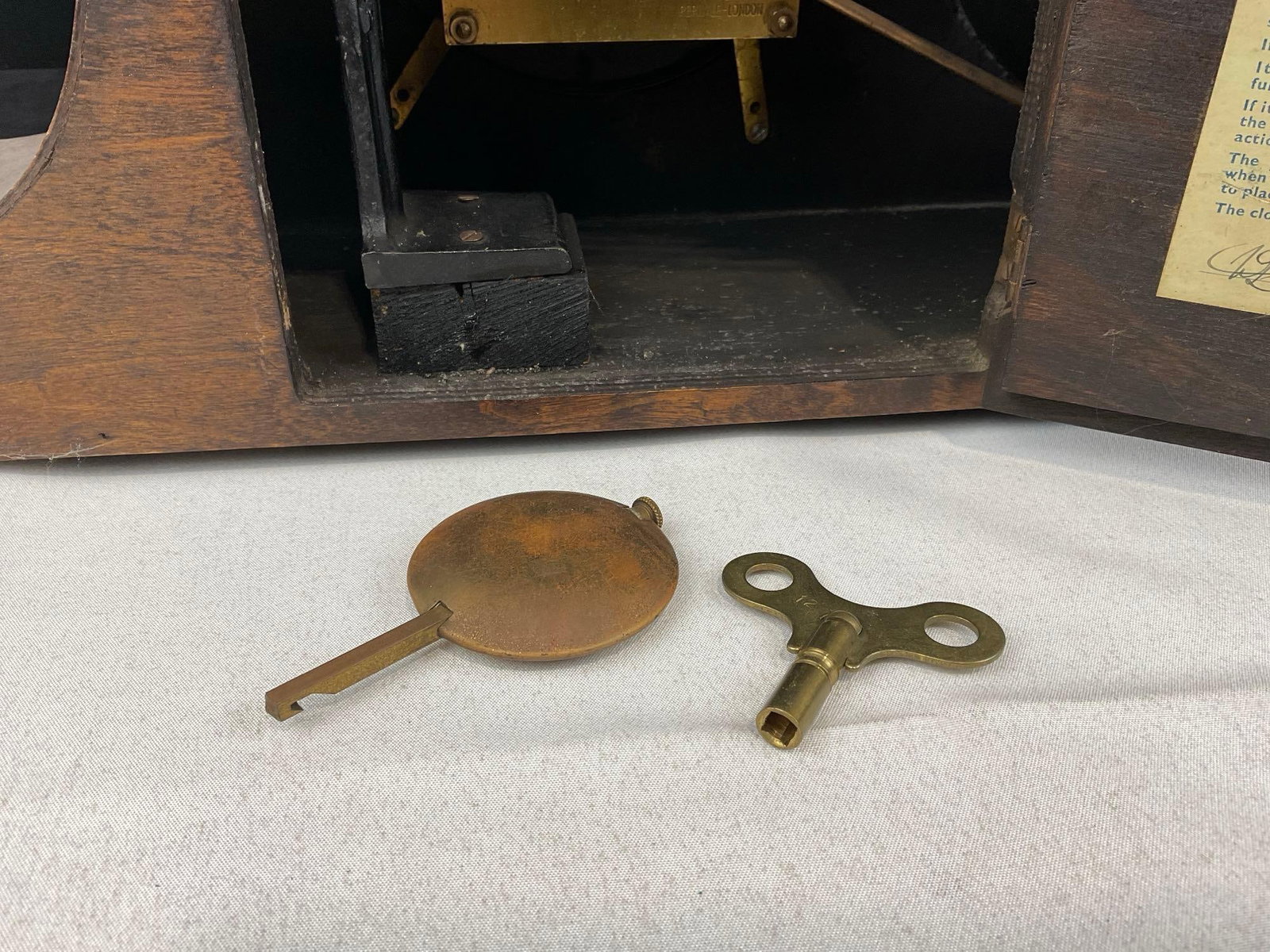 Vintage 1939 British Anvil English Oak Mantel Clock, Perivale, Time Strike, 10h x 18w x 7d inches - 6