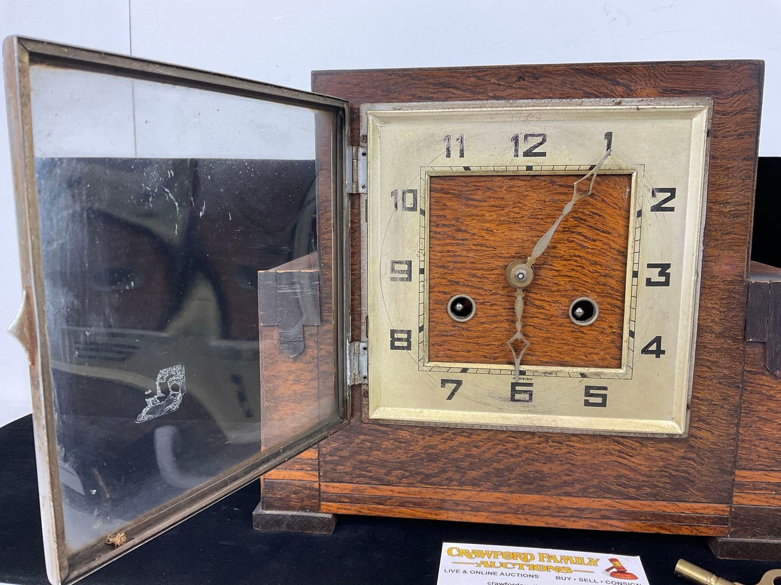 Early 20th Century Square Mantel Clock, Time Strike w/key, 10h x 11w x 6d inches - 2