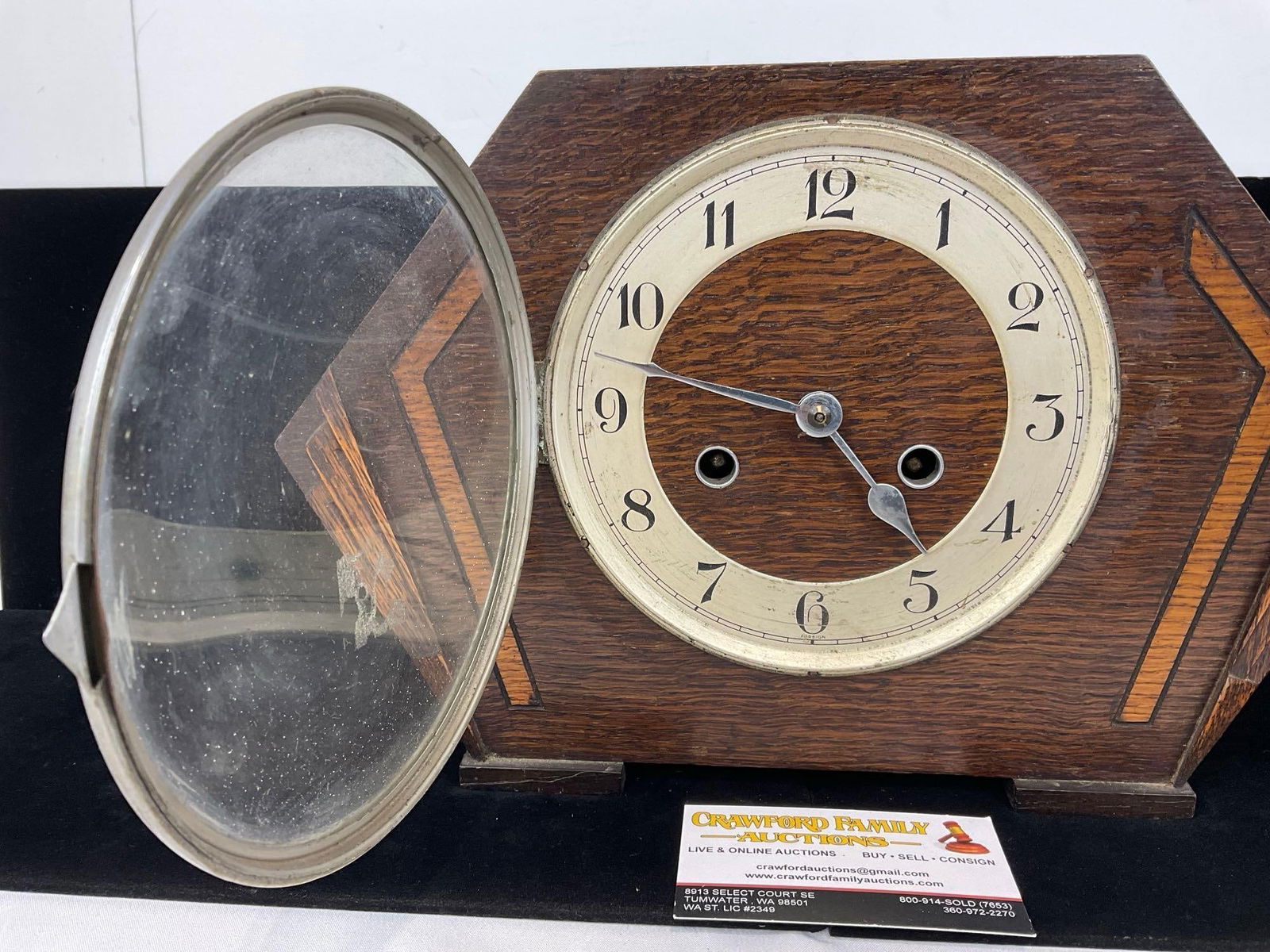Antique German Kienzle (?) Mantel Clock w/Key, Time Strike, 10h x 14w x 6d inches - 2