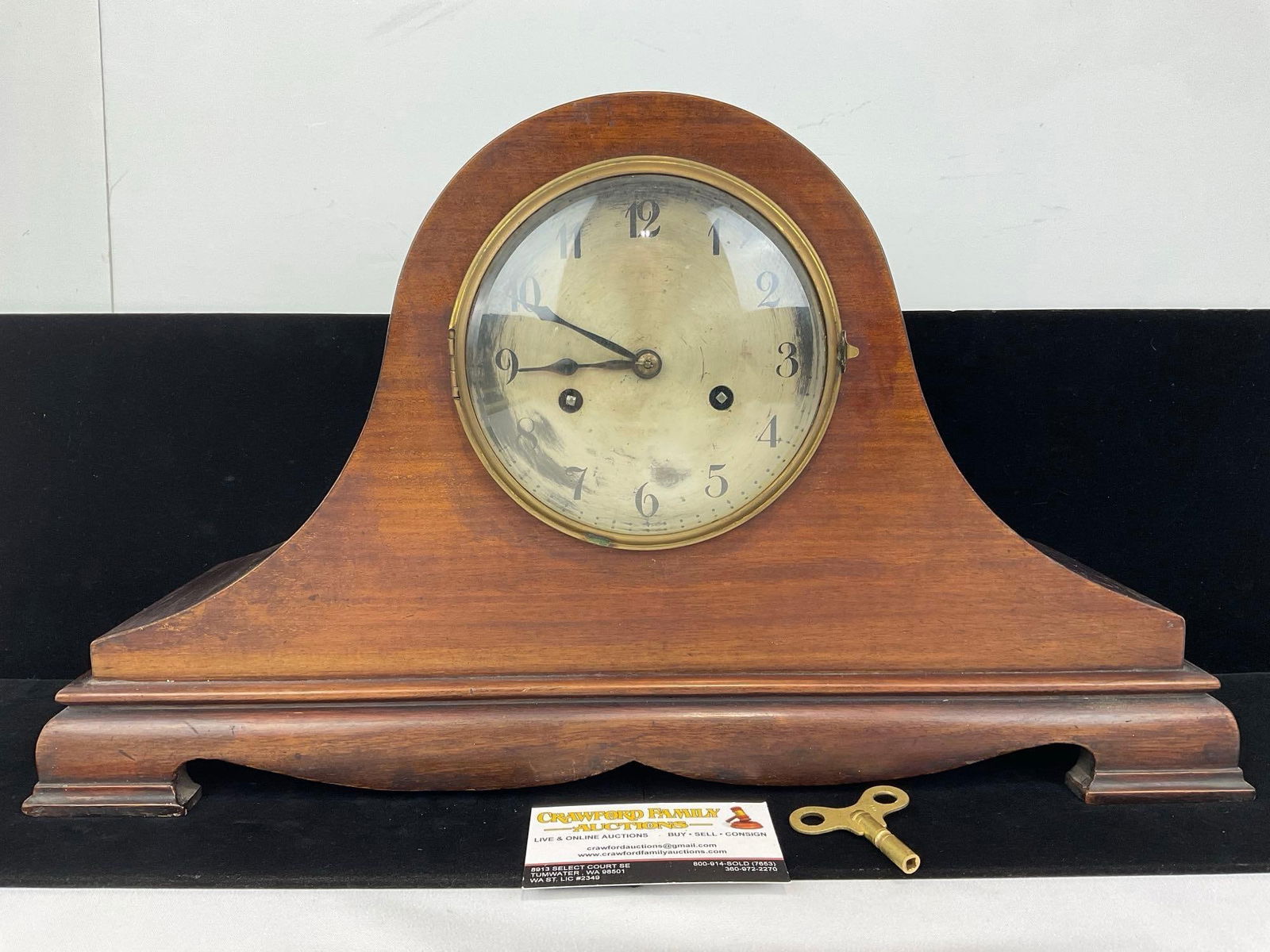 Antique German Badische Mantel Clock w/Key, Time Strike, 11h x 19w x 7d inches (1 of 7)