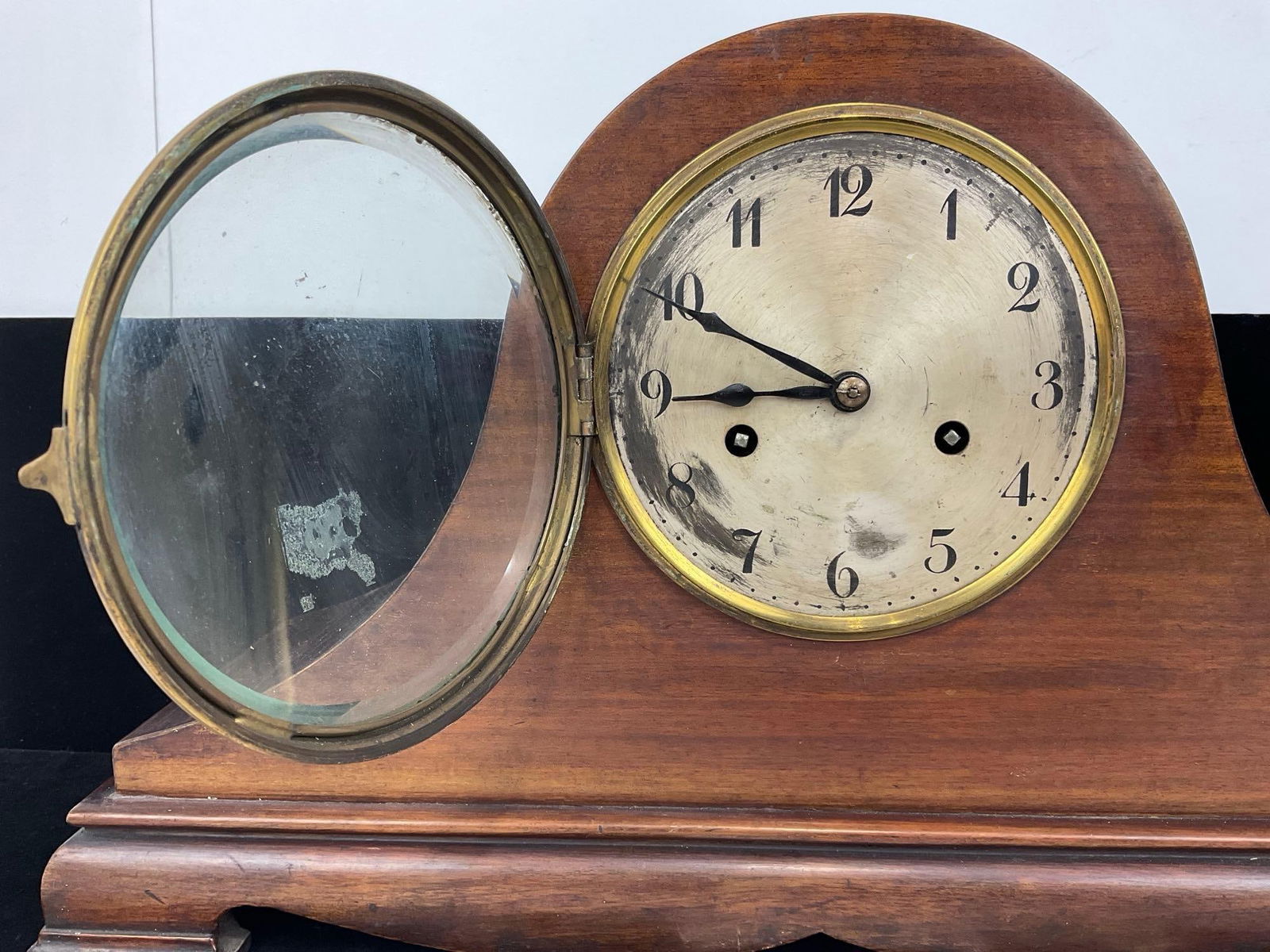 Antique German Badische Mantel Clock w/Key, Time Strike, 11h x 19w x 7d inches - 2