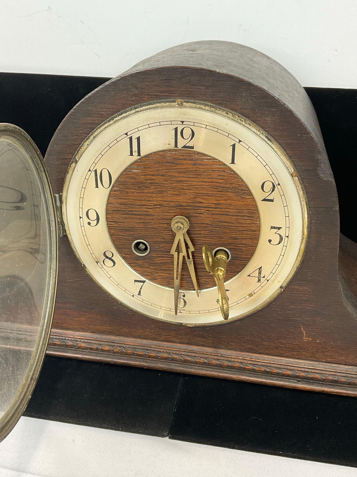 Early 20th Century Mantel Humpback Clock w/ Key, Time Strike, 10h x 17w x 7d inches - 2
