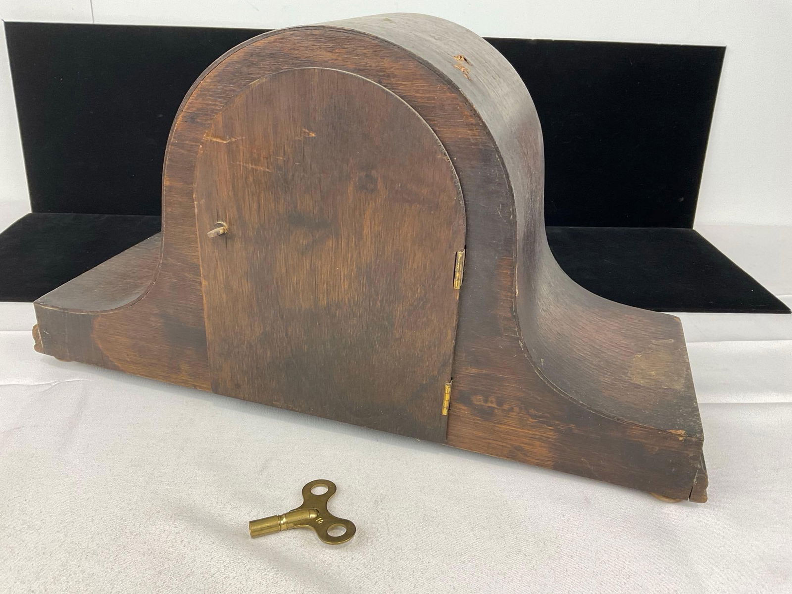 Early 20th Century Mantel Humpback Clock w/ Key, Time Strike, 10h x 17w x 7d inches - 4