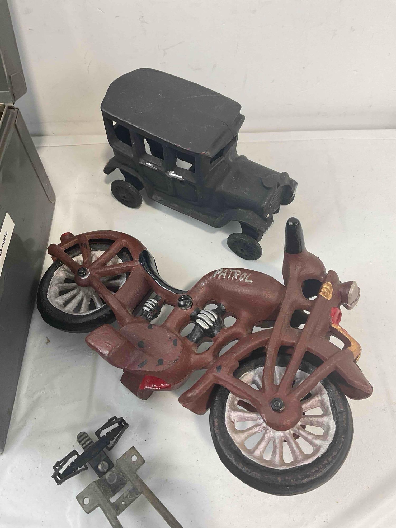 Vintage Steelmaster Toolbox w/ Assorted Metal Toys & Parts, incl. Cast Iron Motorcycle & More! - 2