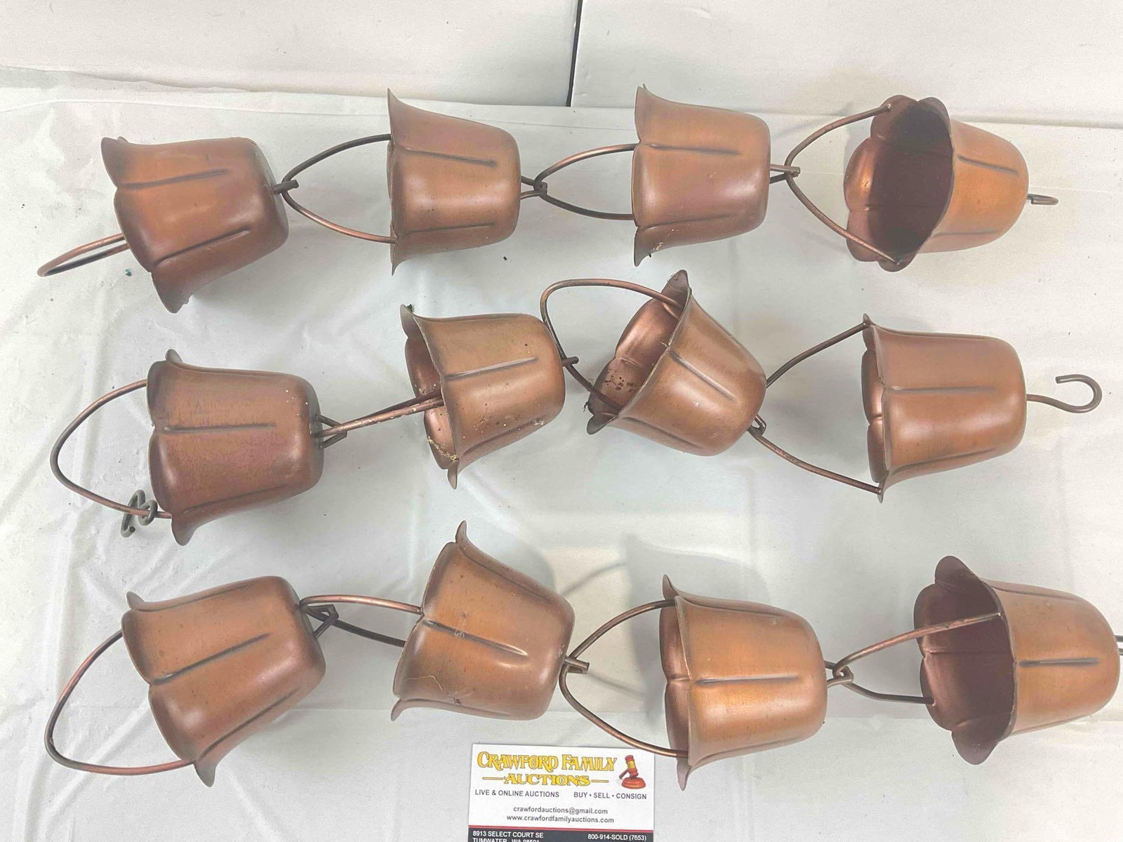 3 pcs Copper Finish Rain Bucket Chain & Vintage Brass Horse Medallions on Leather. See pics. - 3