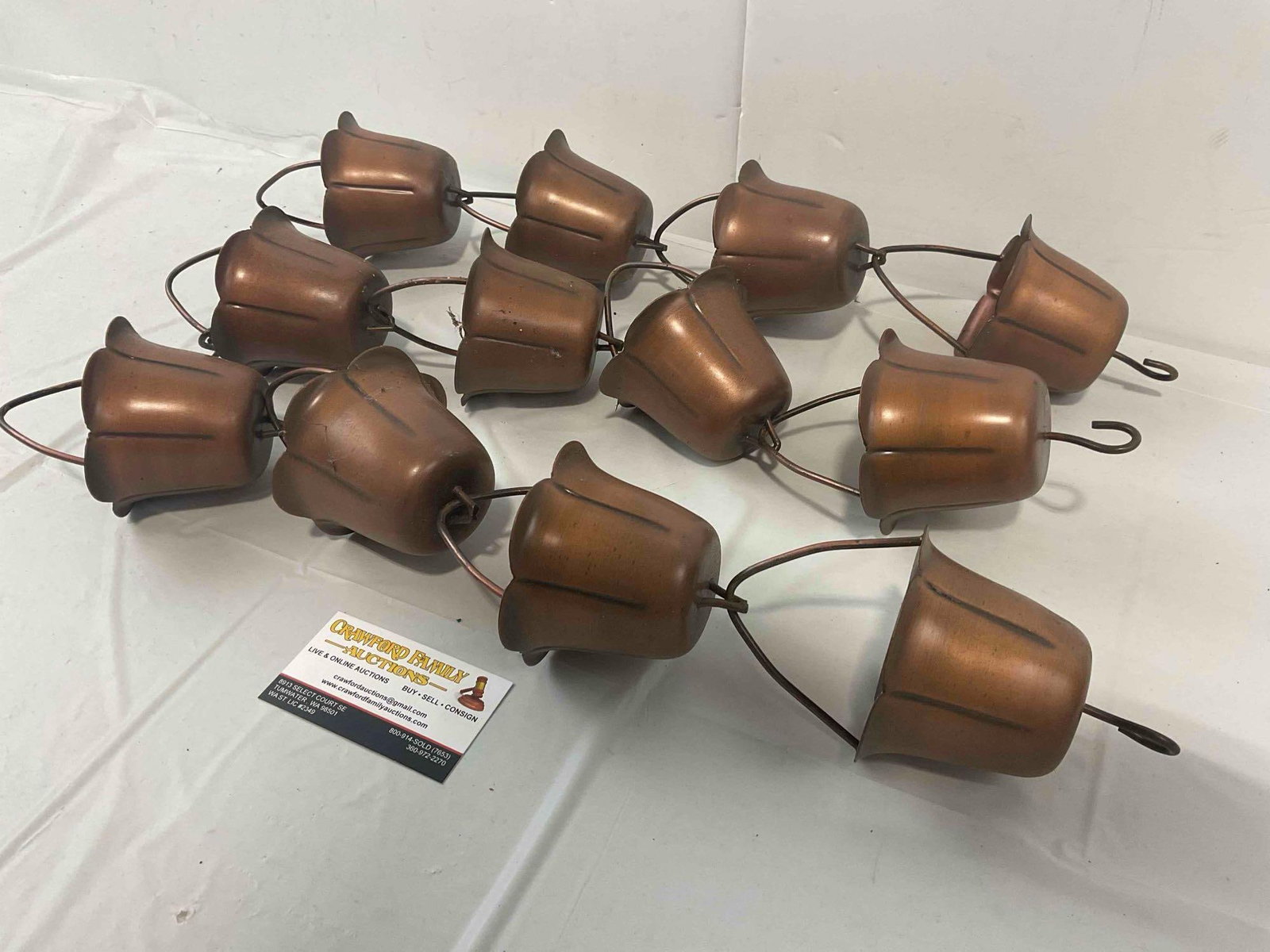 3 pcs Copper Finish Rain Bucket Chain & Vintage Brass Horse Medallions on Leather. See pics. - 5