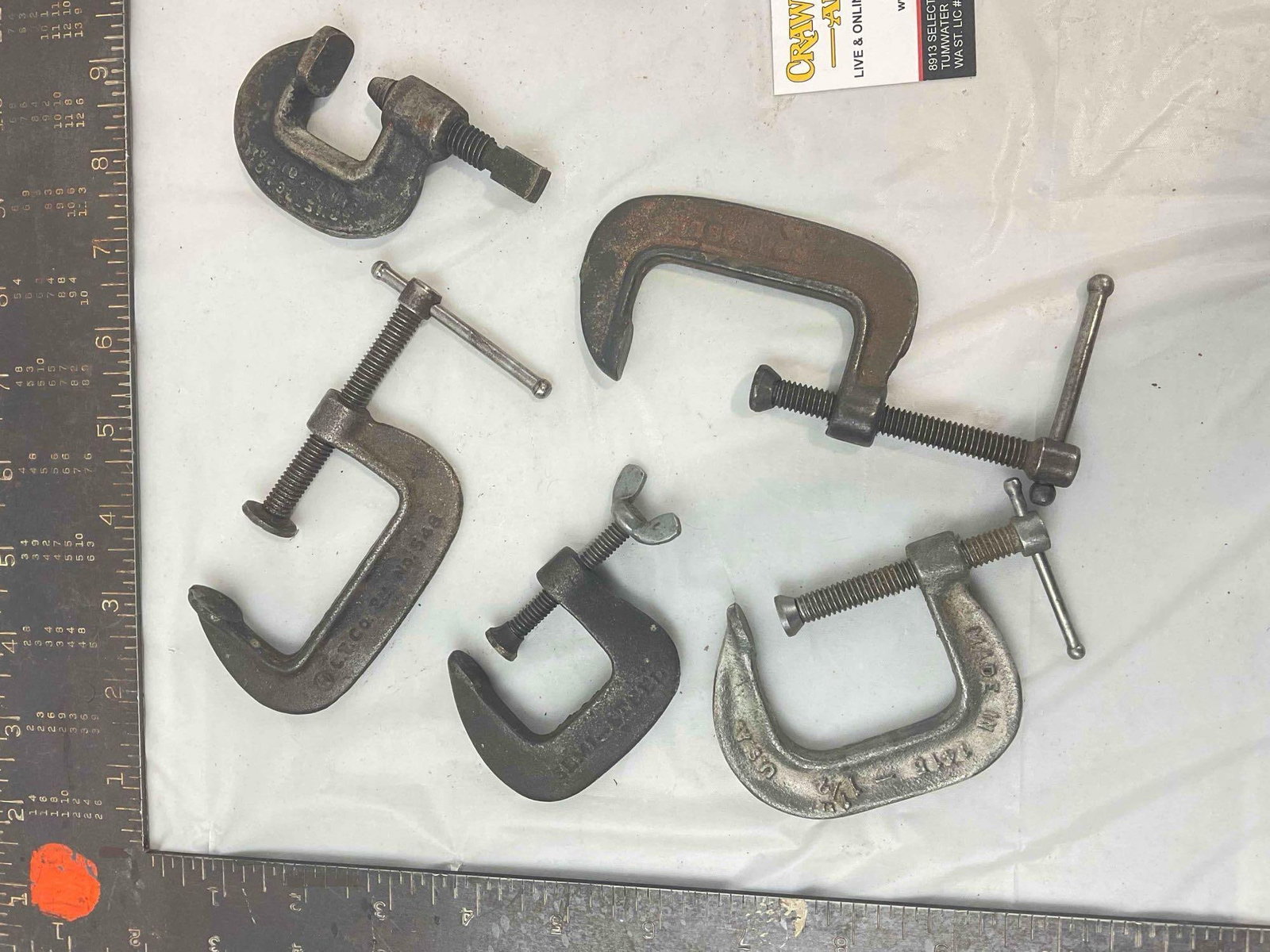 2 pcs Vintage Right Angle L Shape Rulers & 11 pcs C Clamps. Very Good Condition. See pics. - 2