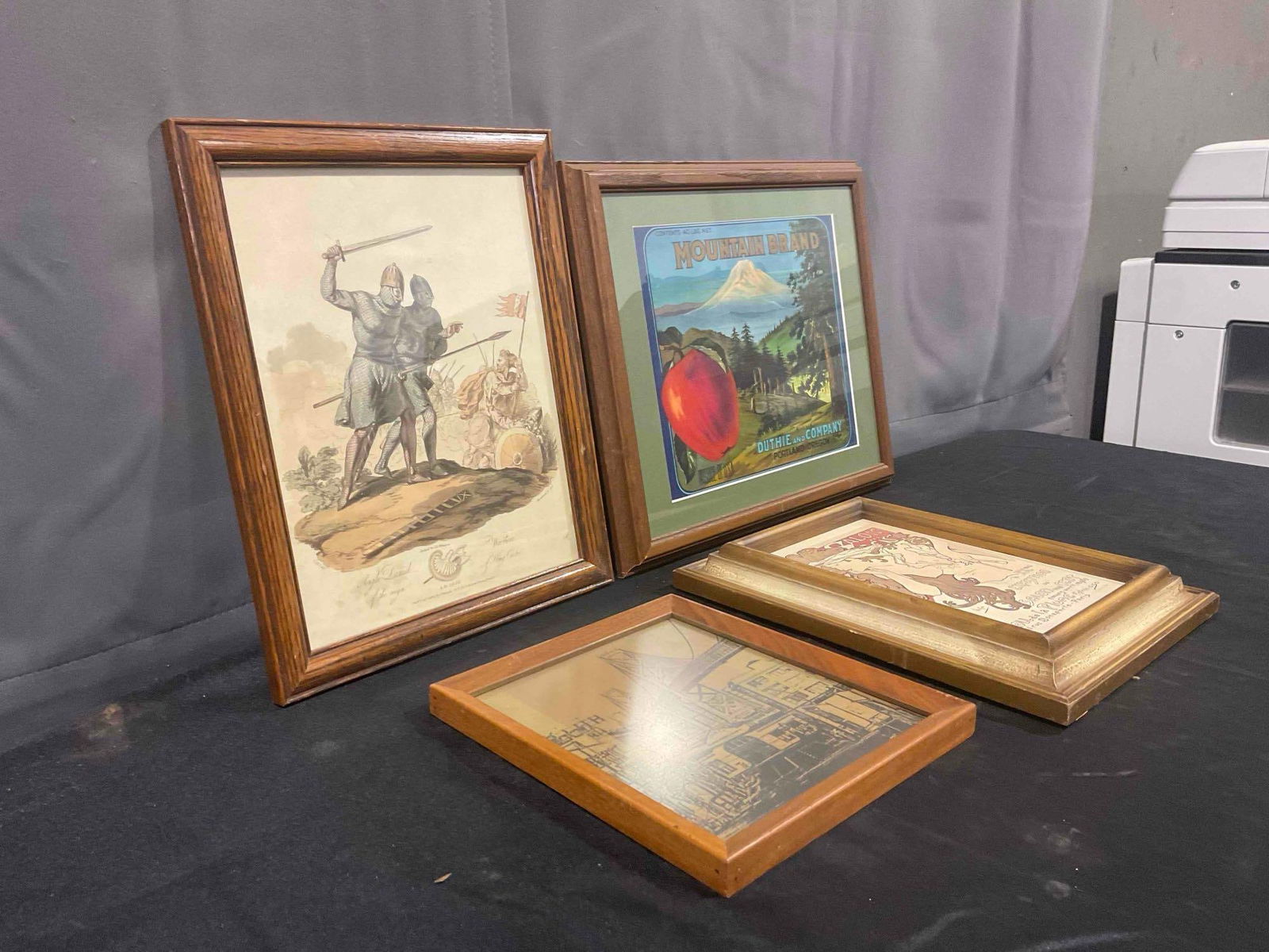 4 pcs Vintage Framed Art, incl. Apple Produce Advertisement, Mucha Print & More! See pics. - 4