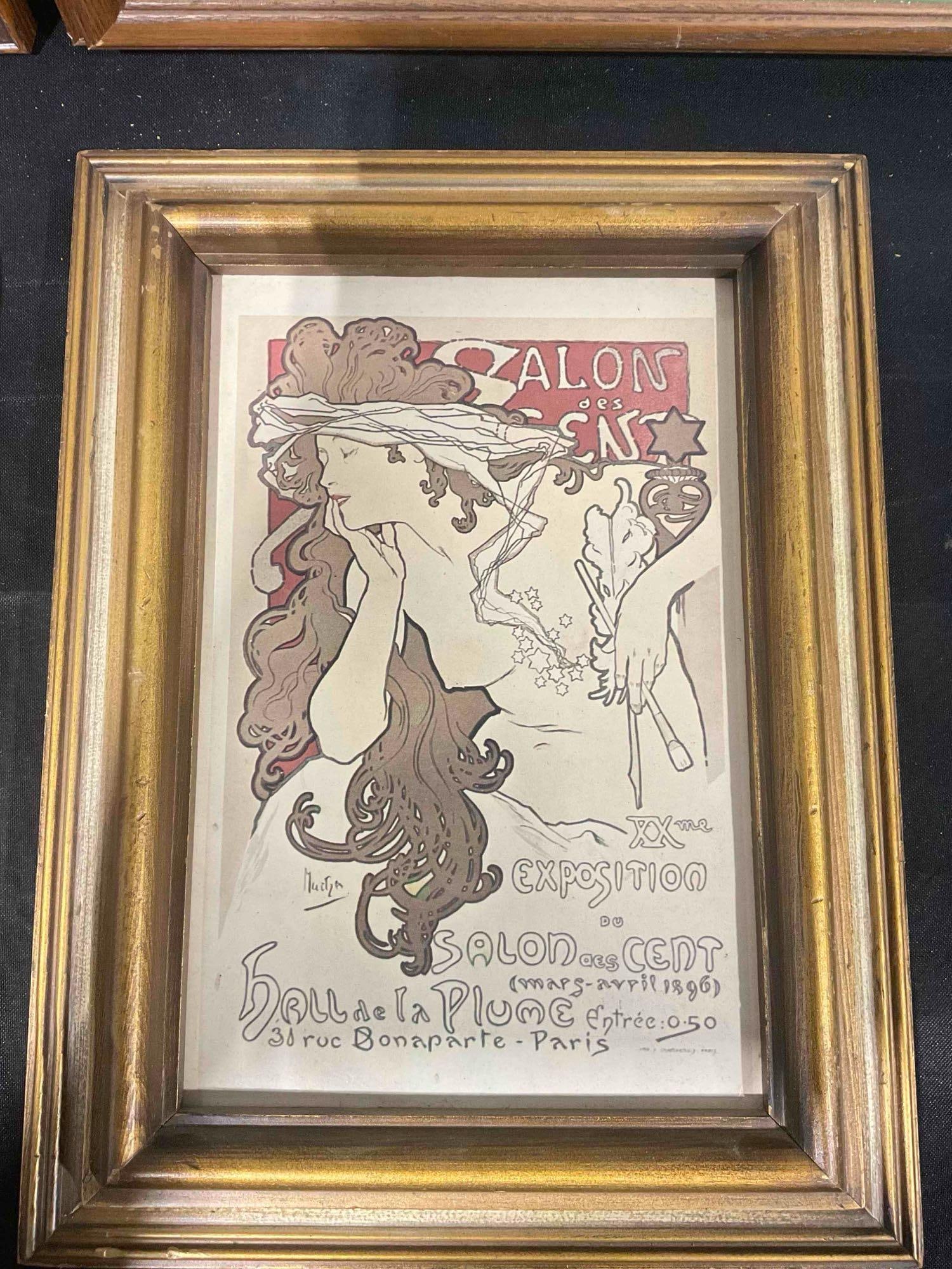 4 pcs Vintage Framed Art, incl. Apple Produce Advertisement, Mucha Print & More! See pics. - 8