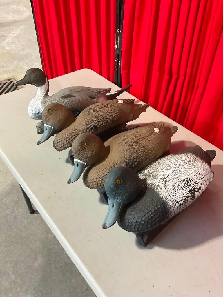 Collection of 4x Flambeau Brand Floating Duck Decoys in Fair Condition: Approximately 28" x 18" x 10" altogether. Items are in fair condition with minor wear. V-5600 *Oversized shipping may apply* 