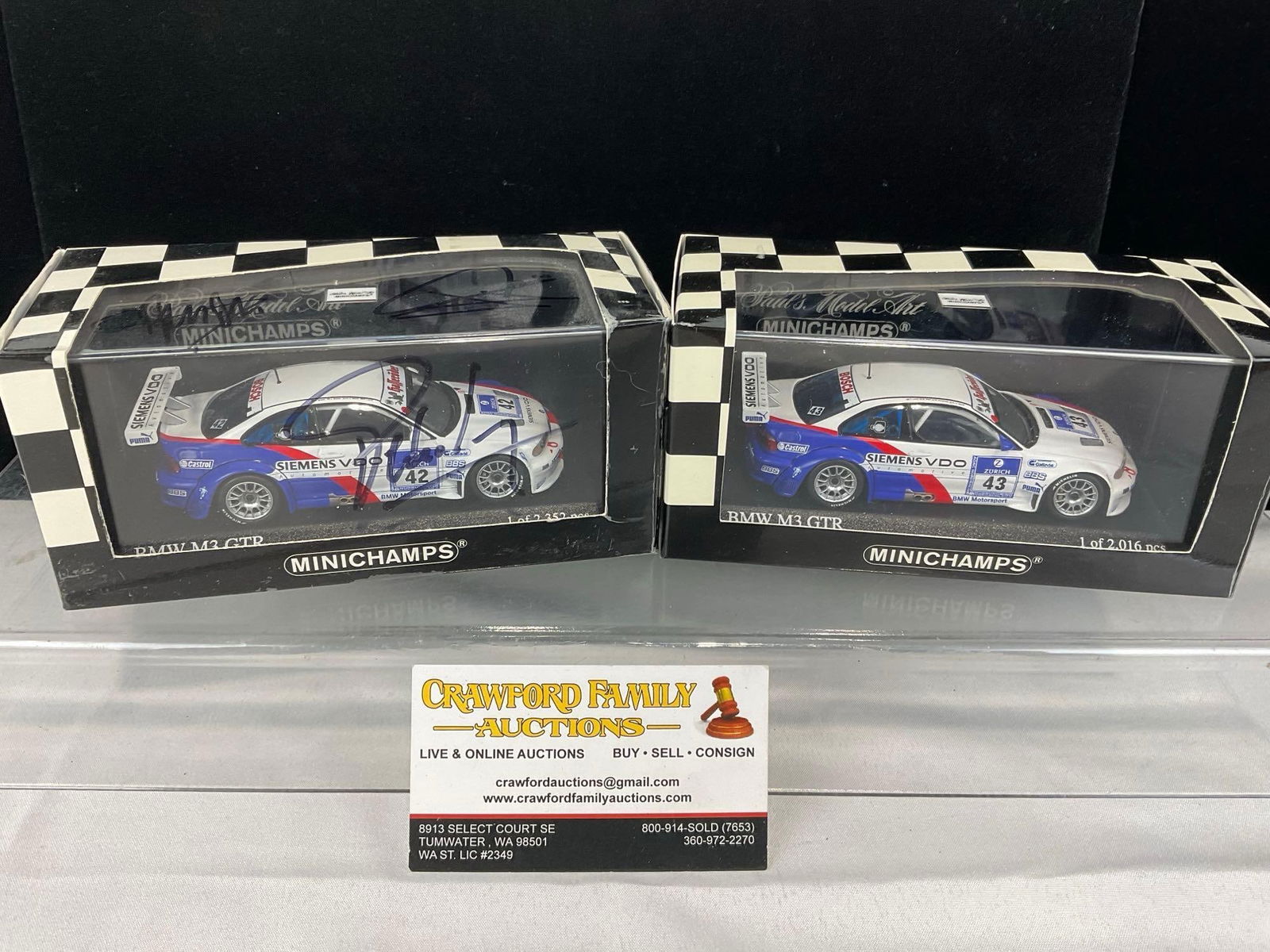 2x Minichamps 1/43 Scale Diecast Cars, 2004 BMW M3 GTR,1 signed by Pedro Lamy, Dirk & Jorg Muller (1 of 8)