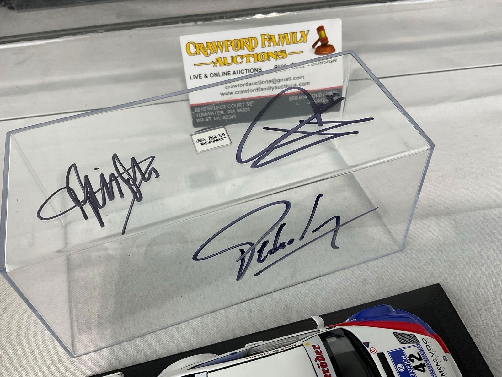 2x Minichamps 1/43 Scale Diecast Cars, 2004 BMW M3 GTR,1 signed by Pedro Lamy, Dirk & Jorg Muller - 7