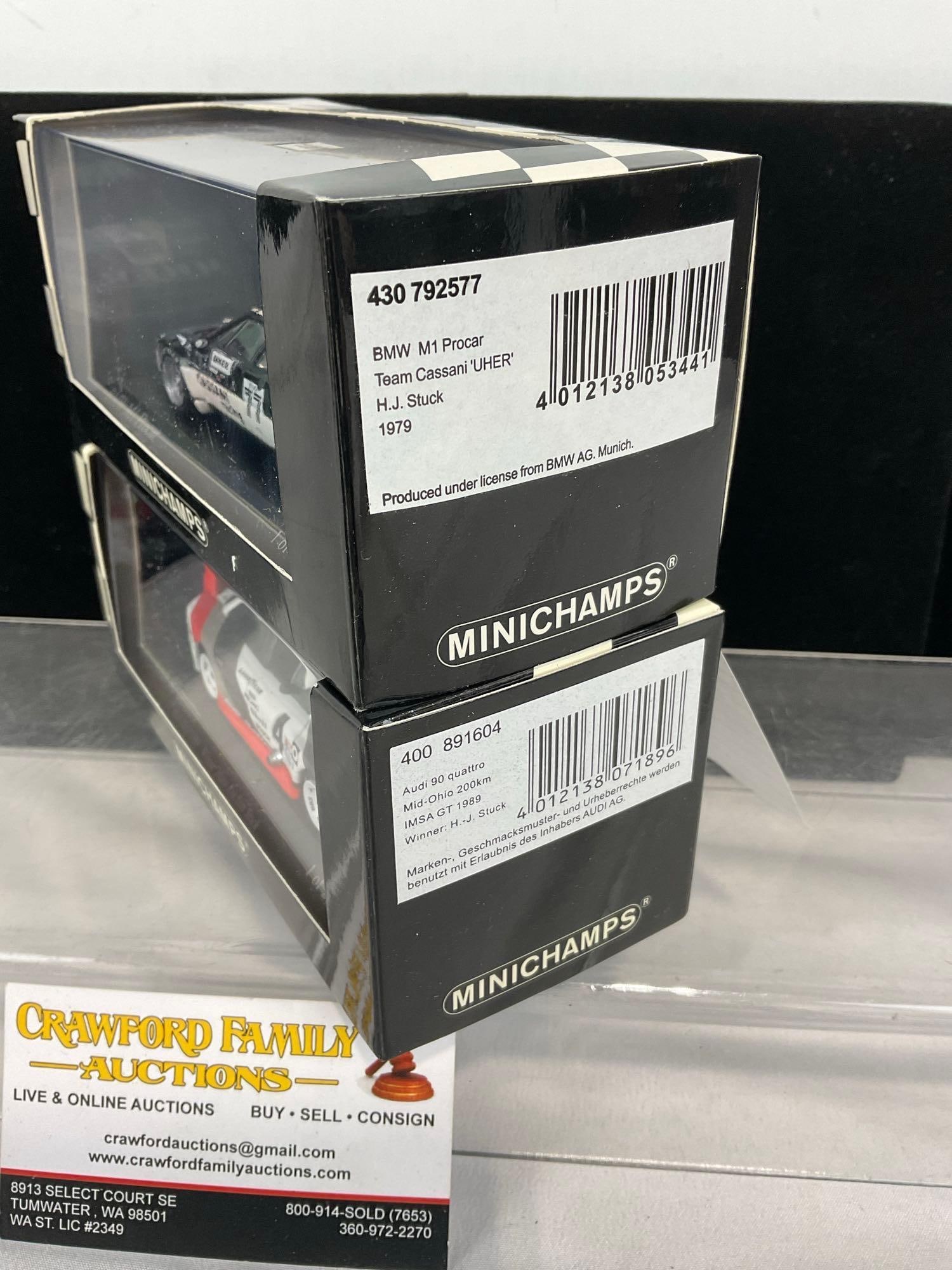 2 Minichamps 1/43 Scale Diecast Cars, 1979 BMW M1 & 1989 Audi 90 Quattro by Hans Stuck - 2