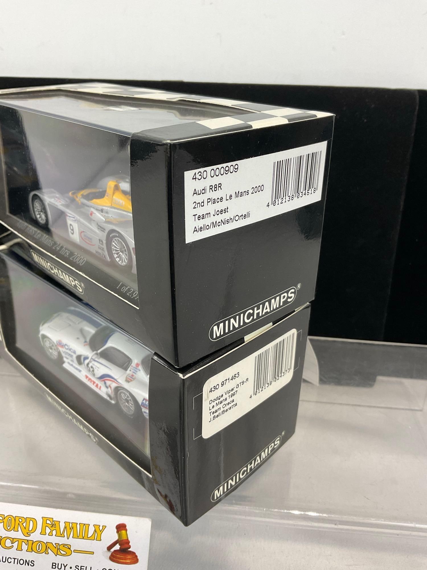 2 Minichamps 1/43 Scale Diecast Cars, 1997 Viper GTS-R LM24H & 2000 Audi R8S LM24H - 2
