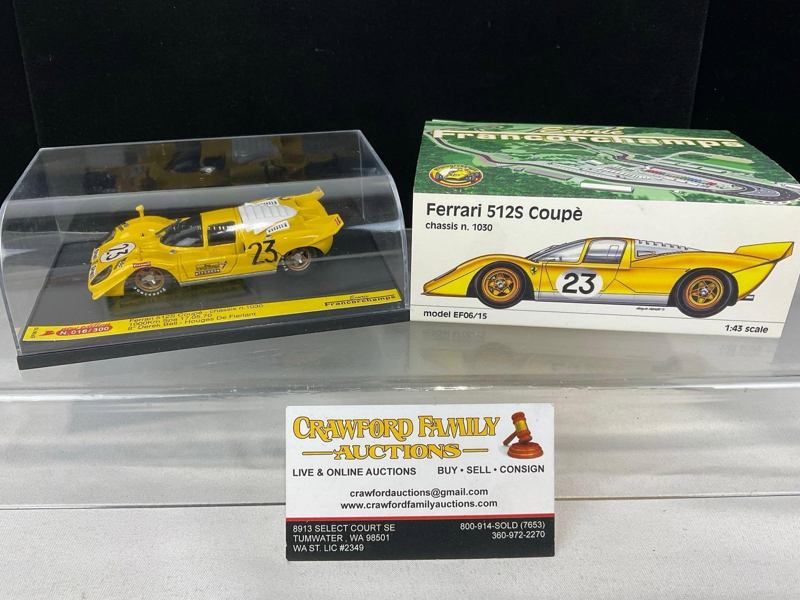 Ecurie Francorchamps 1970 Ferrari 512S Coupe SPA 1000Km #16/300 1/43 Scale Diecast Car Model: All from the same collection. Appears to be in good shape. The piece measures approx 3h x 7w x 4d inches. See pics. E-5420