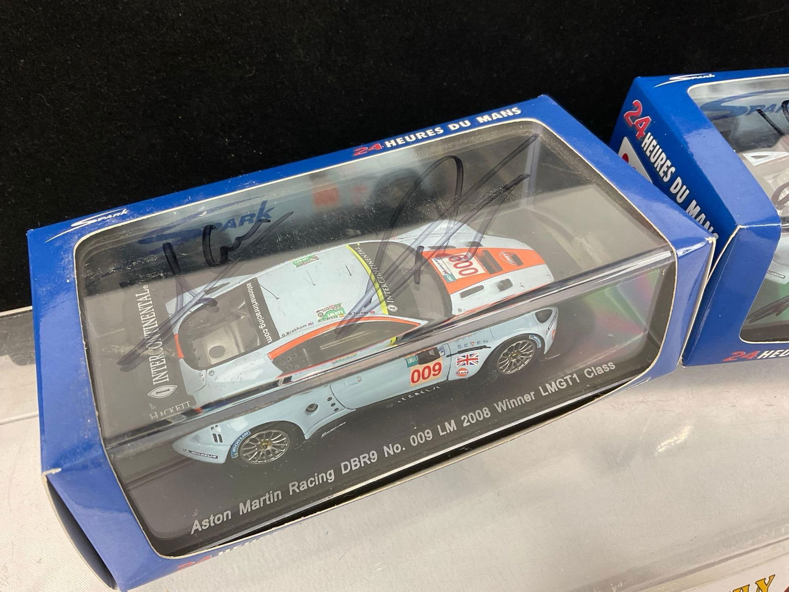 2 Spark 1/43 Scale Diecast Cars 2008 Aston Martin DBR9 LM24H, 1 signed by 3 Drivers - 2
