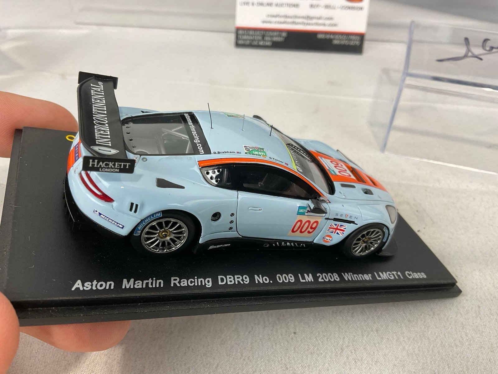 2 Spark 1/43 Scale Diecast Cars 2008 Aston Martin DBR9 LM24H, 1 signed by 3 Drivers - 6