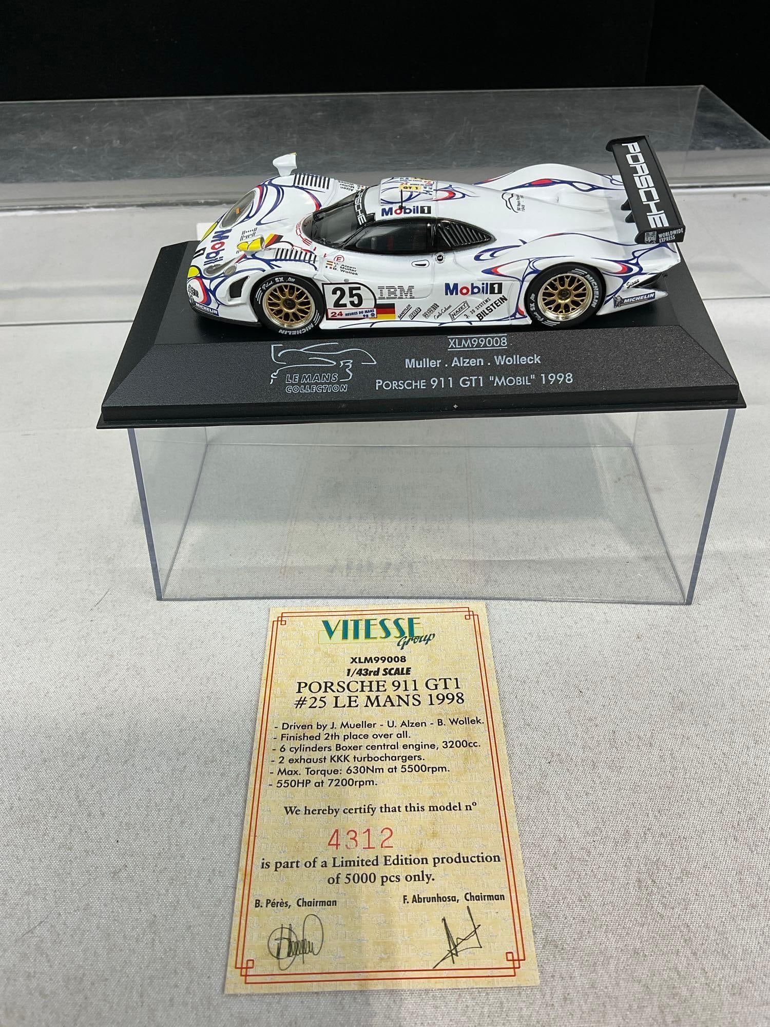 IXO Models 1/43 Scale Diecast Cars, 1998 Porsche 911 GT1 LM24H & 2005 Aston Martin DBR9 Sebring 12H - 5