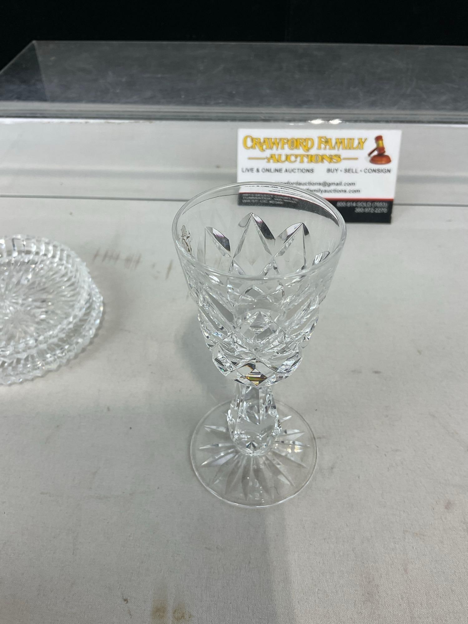 4 pieces of Waterford Crystal, Lismore Water Goblet, 2 Salt Wells & Kinsale Cordial Glass - 6