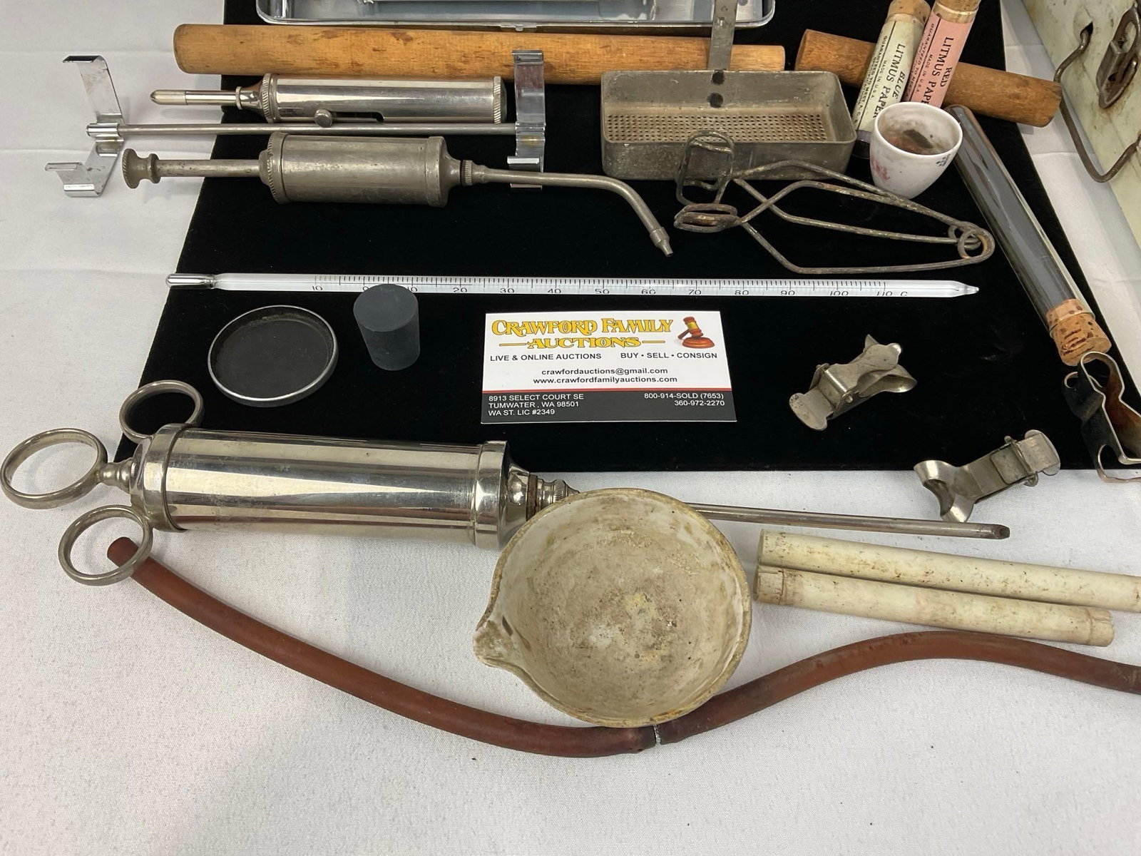 Asst Syringes, Glass Thermometer, Clips, Sklar Chrome Kit, Litmus Paper, American Tool Chest Toy - 3