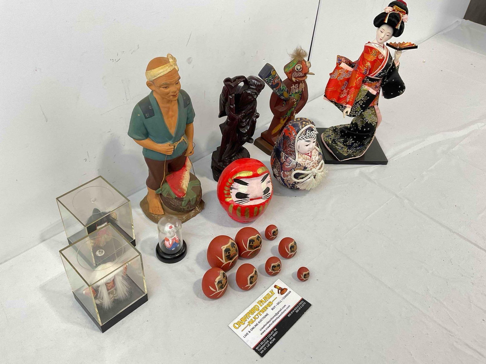 17 pcs Vintage Japanese Souvenirs, incl. Geisha Doll, Wooden Daruma Figurines & More! See pics. - 3