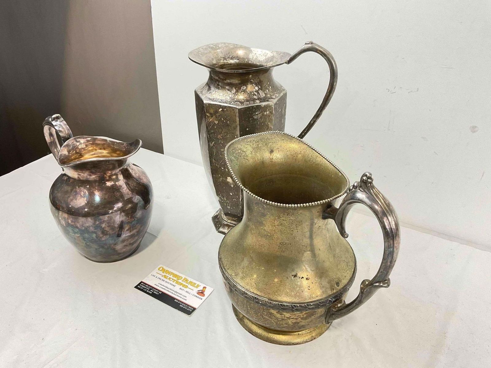 3 pcs Vintage Silver Plated Water Pitchers, incl. Two's Company & Wallace Bros. See pics. - 2