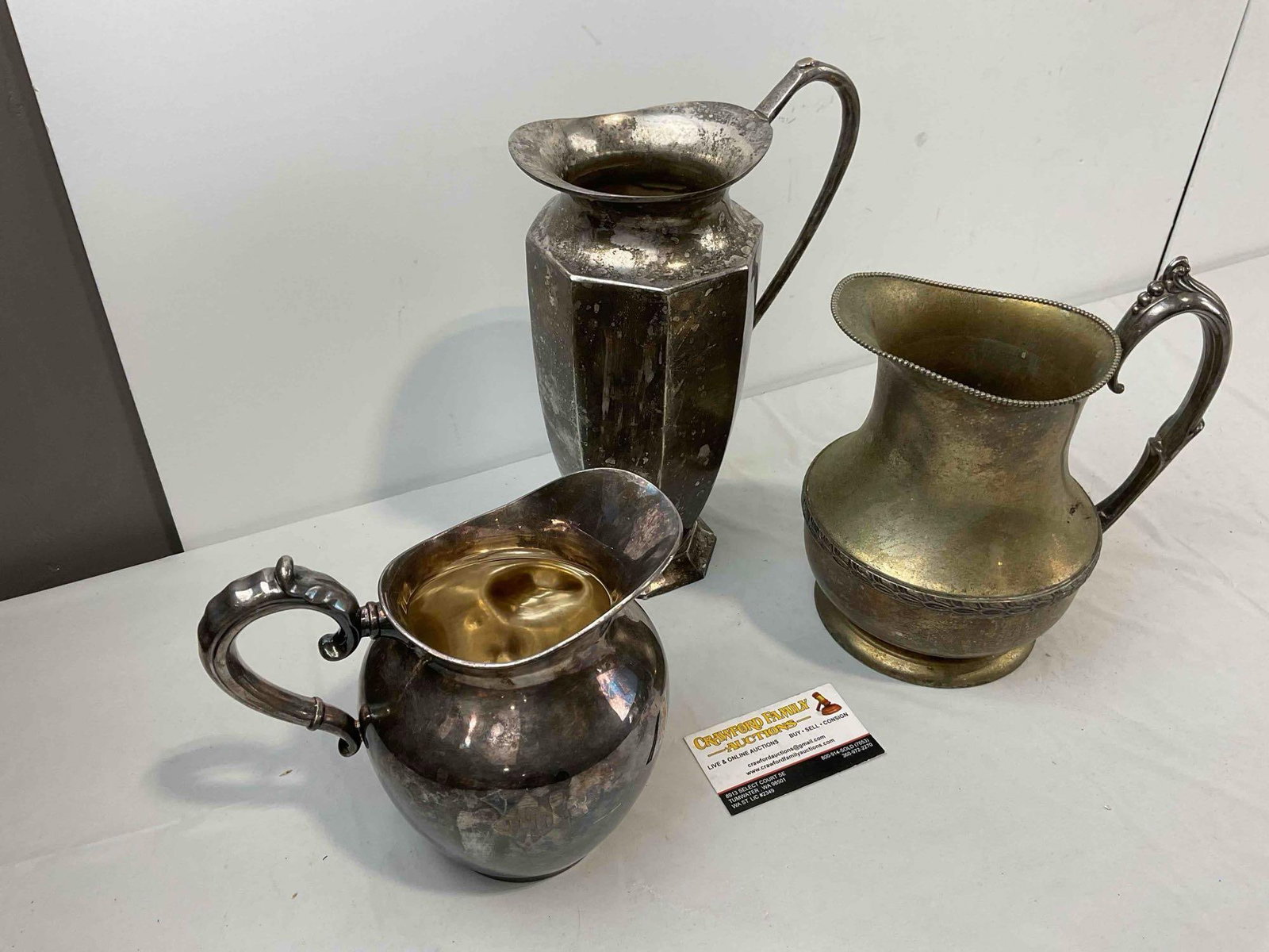 3 pcs Vintage Silver Plated Water Pitchers, incl. Two's Company & Wallace Bros. See pics. - 3