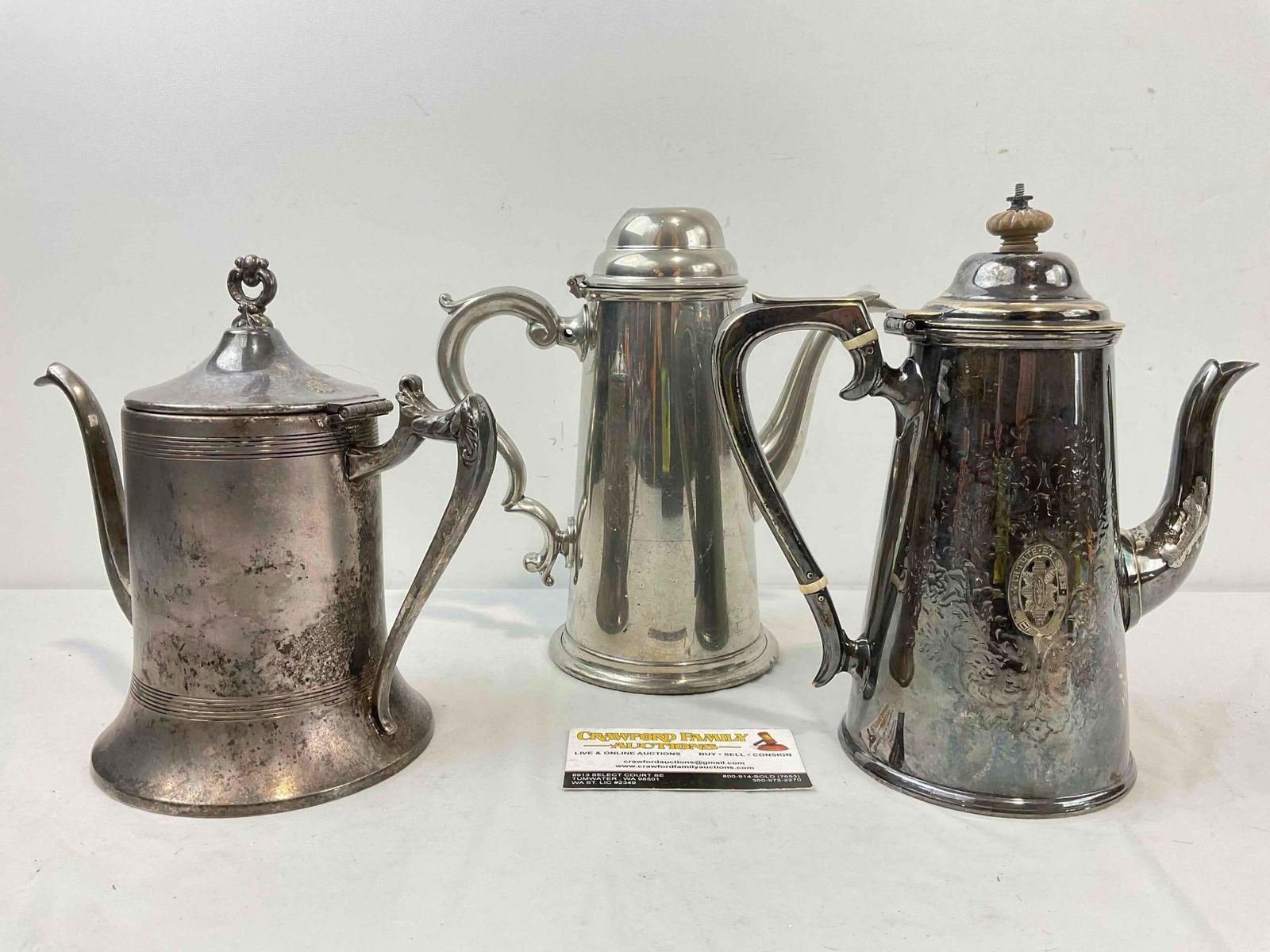 3 pcs Vintage Tea Pots, incl. 2x Silver Plate & 1x Pewter. Sheffield & Sportcraft Makers. See pics. - 7