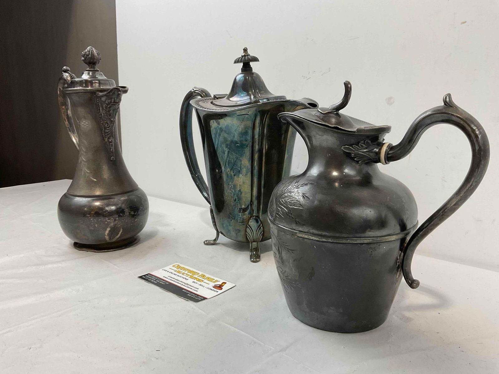 3 pcs Vintage Silver Plated Chocolate Pots, incl. Warren & S.B. & M?. Very Good Condition. See pi... - 2