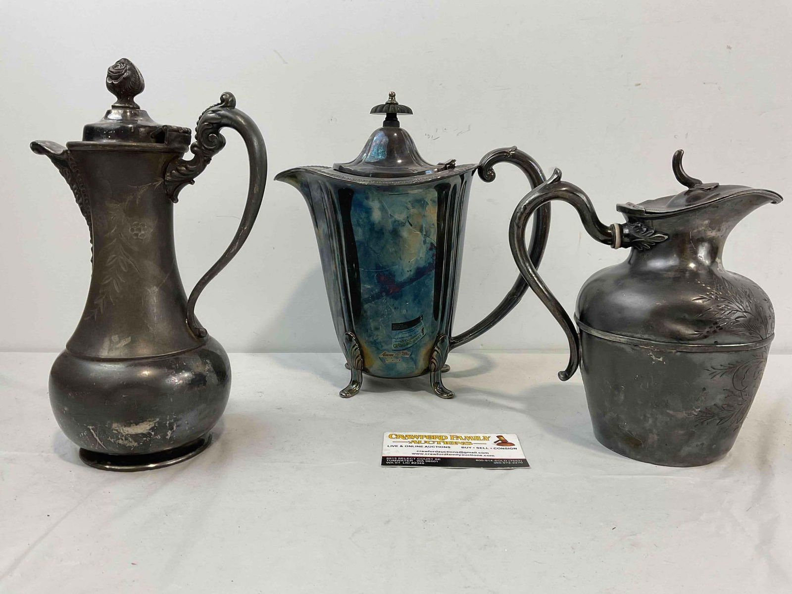 3 pcs Vintage Silver Plated Chocolate Pots, incl. Warren & S.B. & M?. Very Good Condition. See pi... - 7