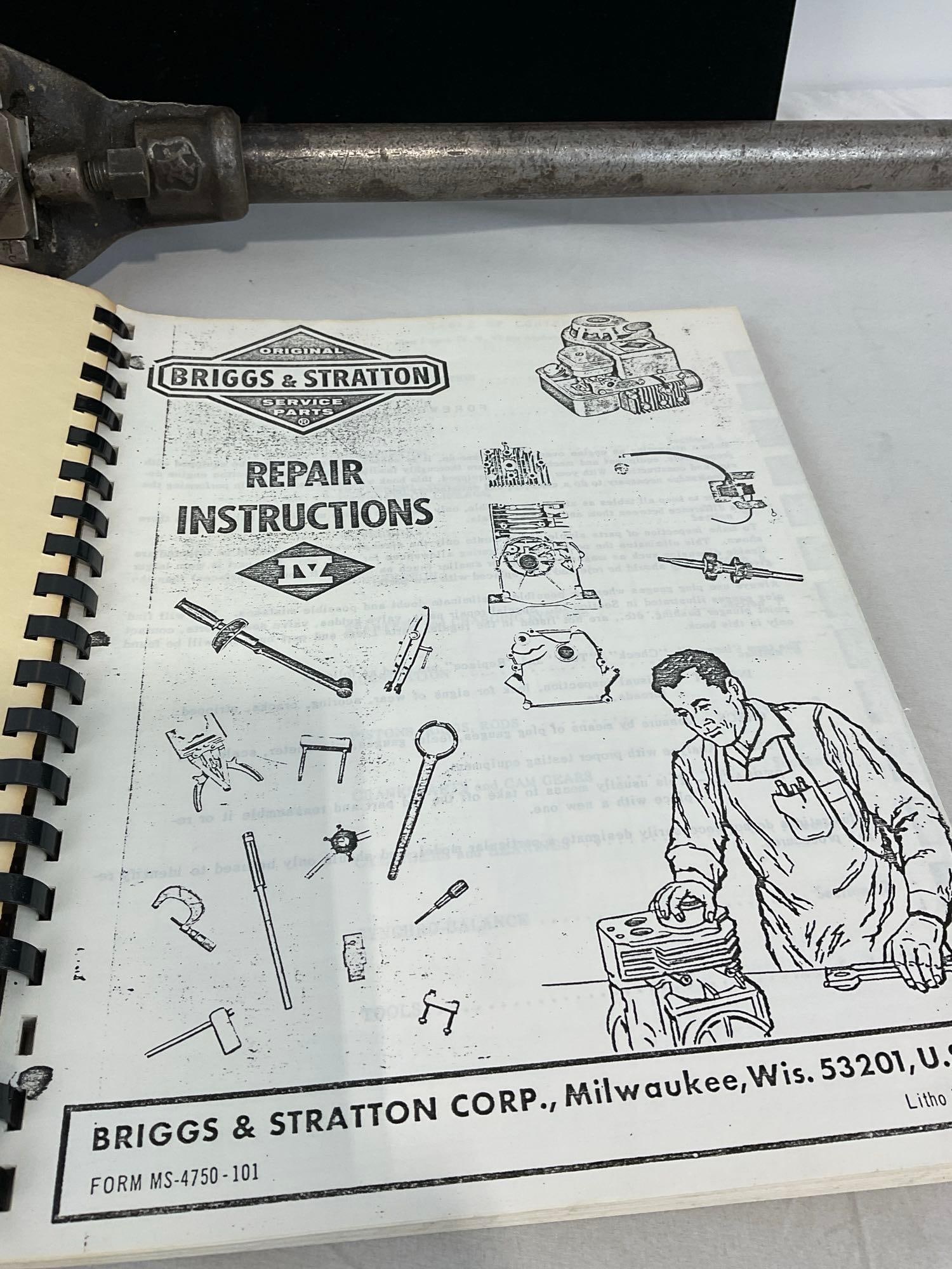 Antique Cast Iron Armstrong Die Cutter w/2 Large Pipe Handles & B&S Engine Repair Manual - 4