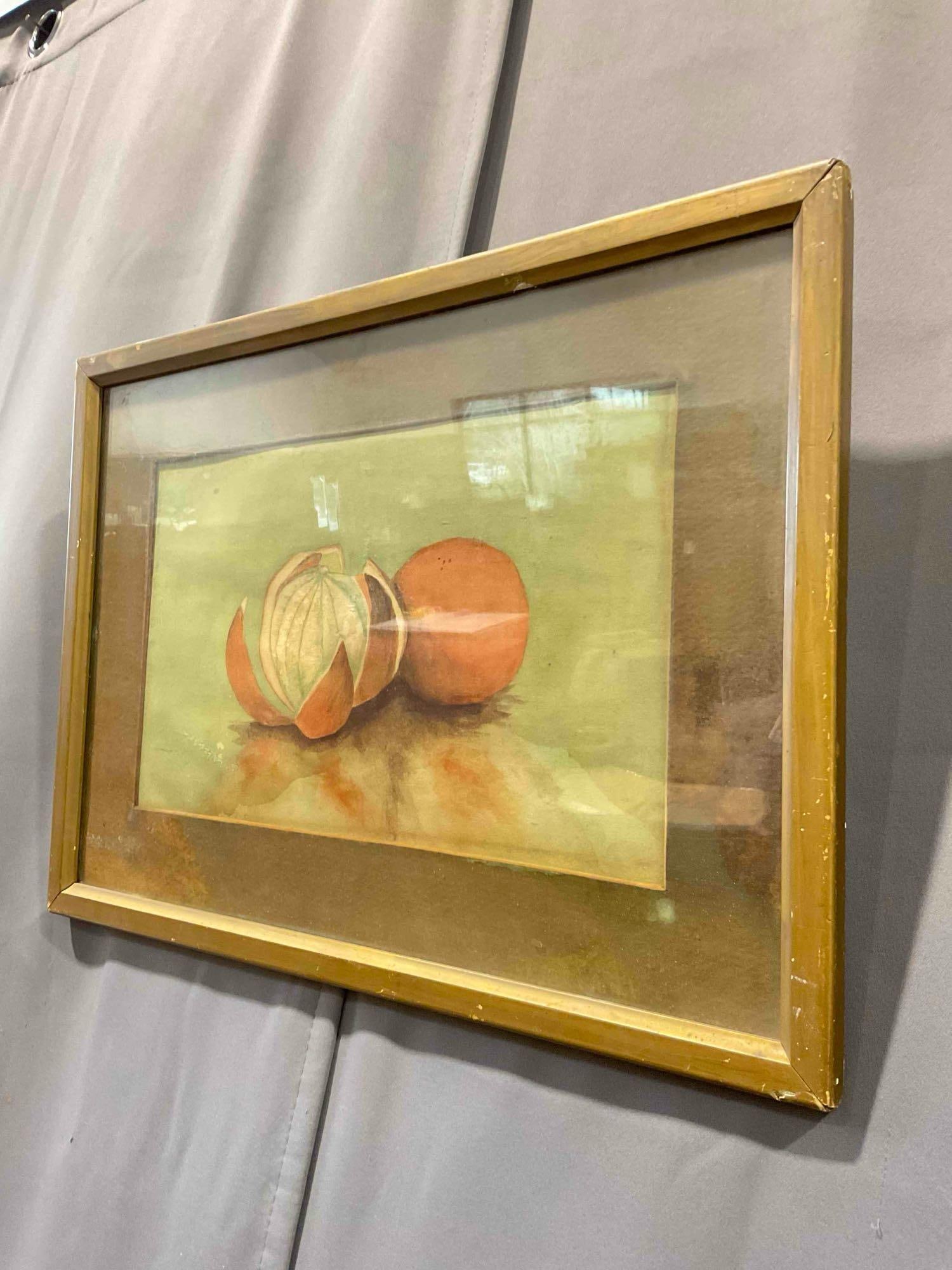 Framed Original Watercolor Painting Still Life of Oranges. Fair Condition. Measures 18" x 1" x 13" - 2