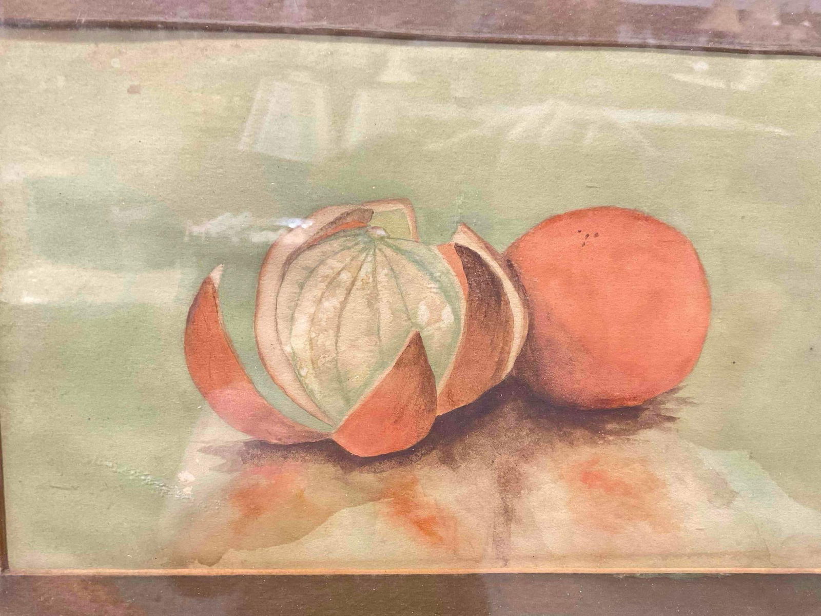 Framed Original Watercolor Painting Still Life of Oranges. Fair Condition. Measures 18" x 1" x 13" - 7
