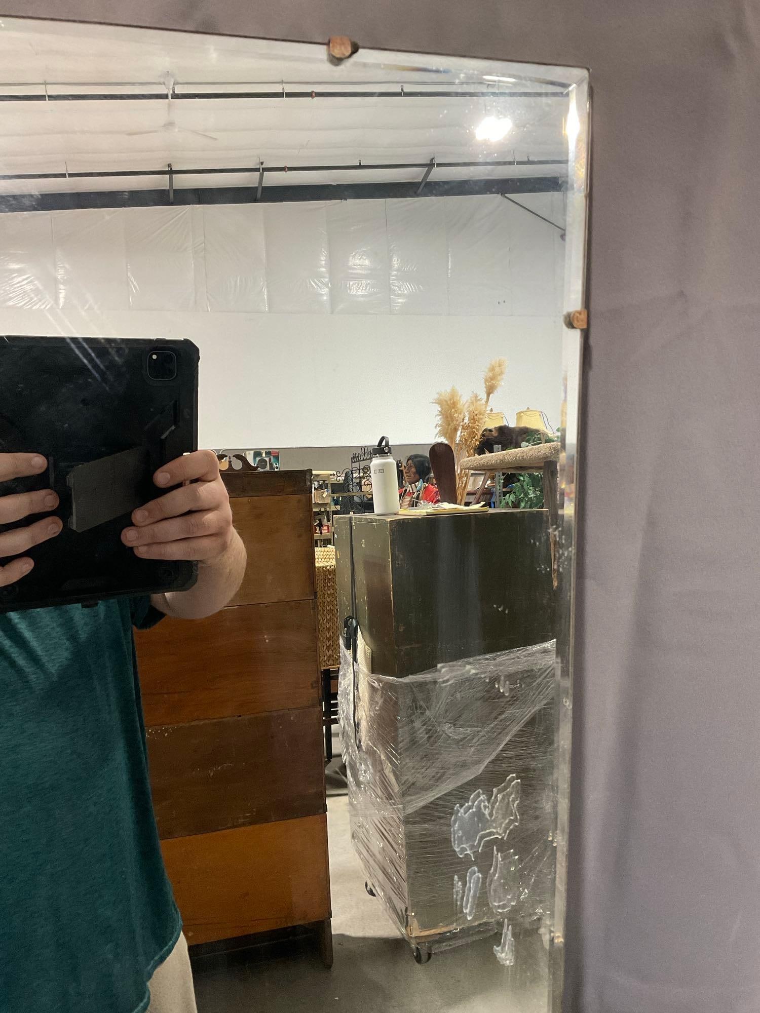 Large Antique Mirror w/ Brass Mounts around the edge, 35h x 41w x 3d inches - 3