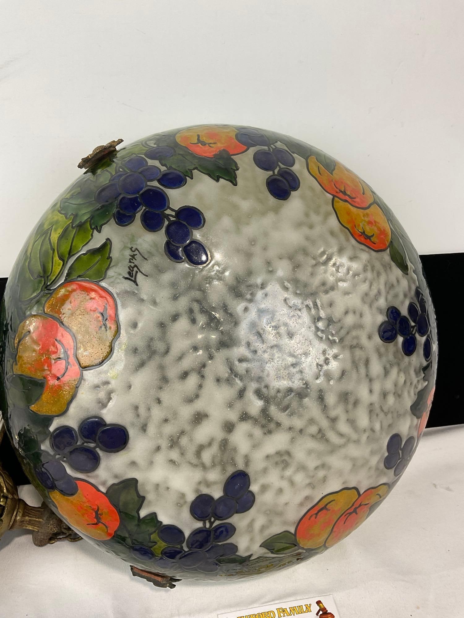 Chandelier w/Reverse Painted Glass Globe, Fruit Designs, Hardwired, untested - 2