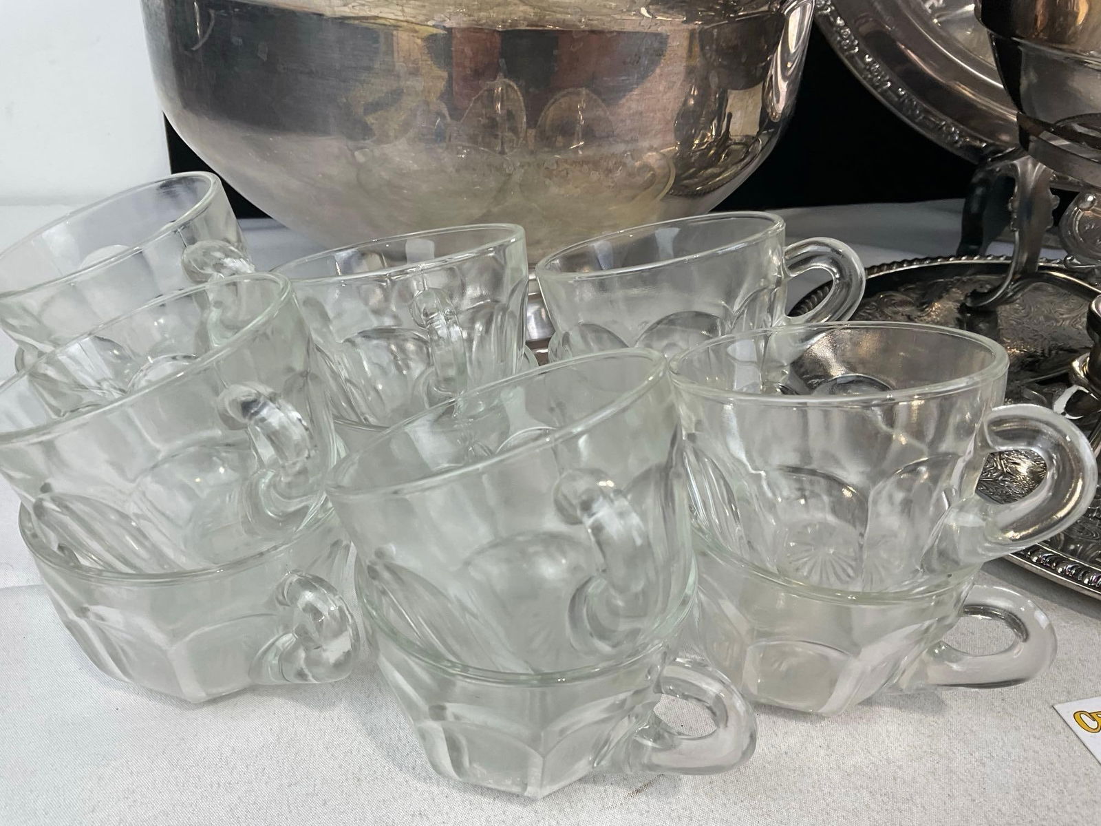 Oneida & Intl. Silver Co. Silver Plate Chafing Dish w/burner, Serving Plate, Punch Bowl w/12 cups - 2