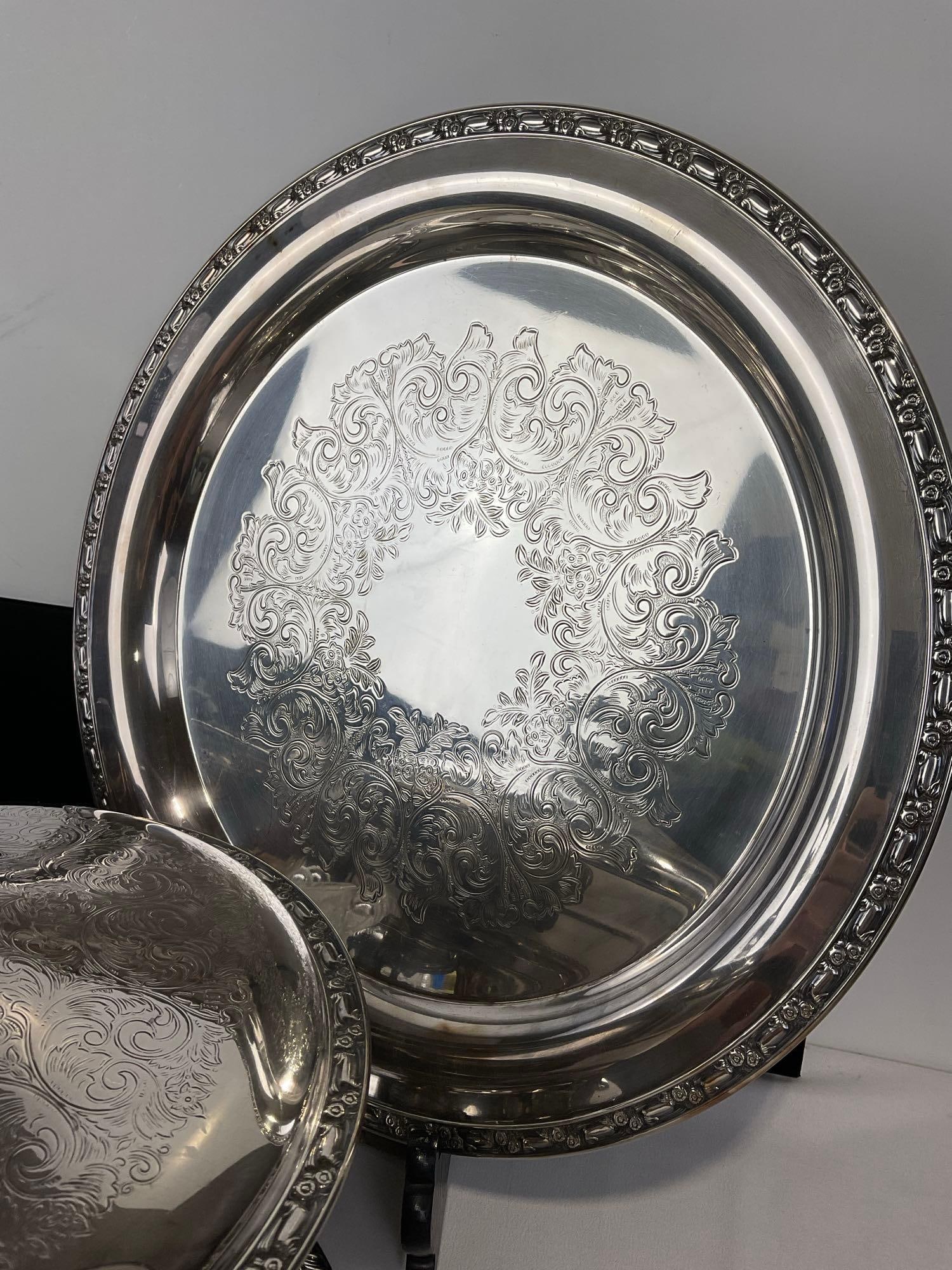 Oneida & Intl. Silver Co. Silver Plate Chafing Dish w/burner, Serving Plate, Punch Bowl w/12 cups - 5